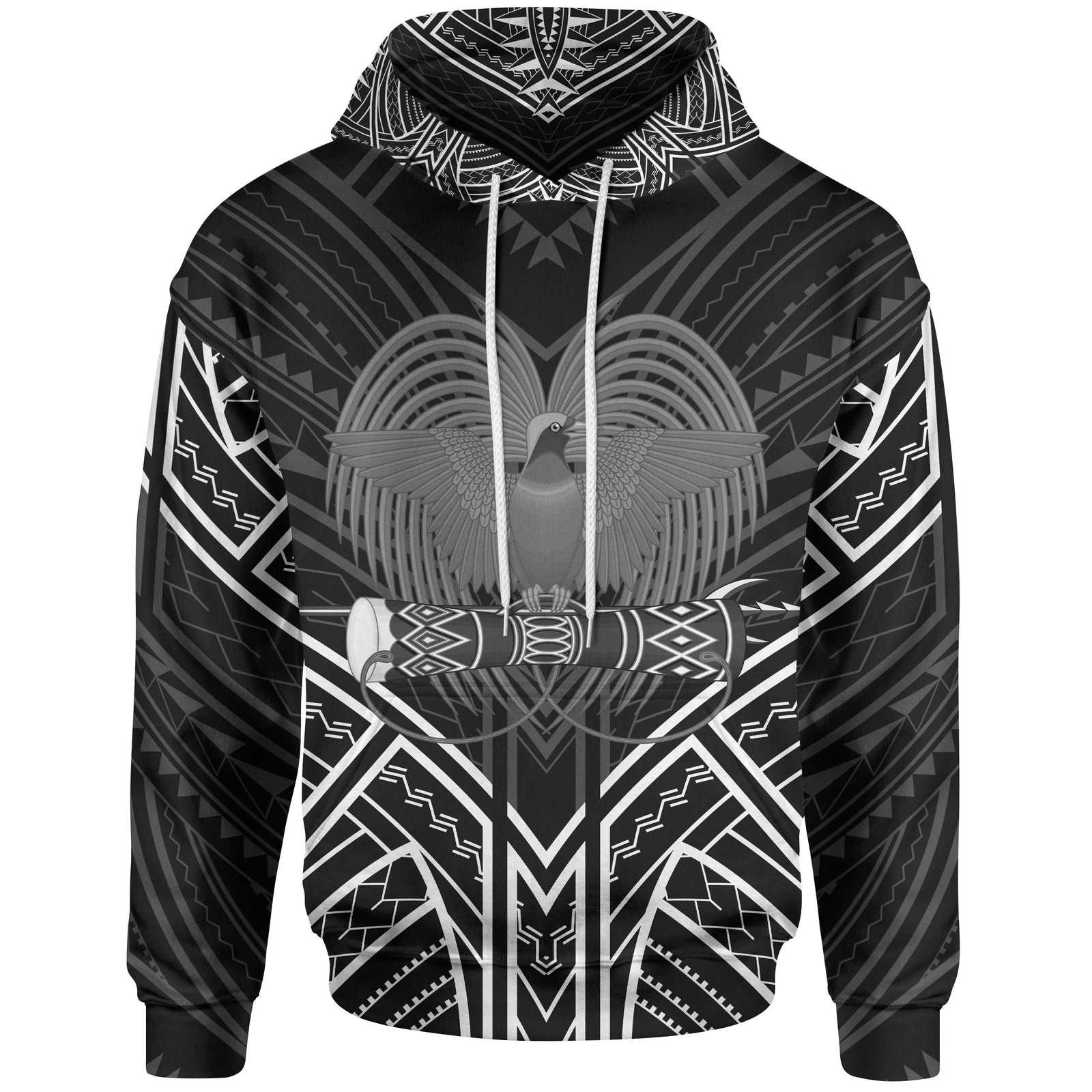 Papua New Guinea Hoodie Papua New Guinea Seal Black Tribal Patterns Unisex White - Polynesian Pride