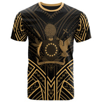 Cook Islands T Shirt Polynesian Seal Tribal Gold Color Patterns Unisex Black - Polynesian Pride