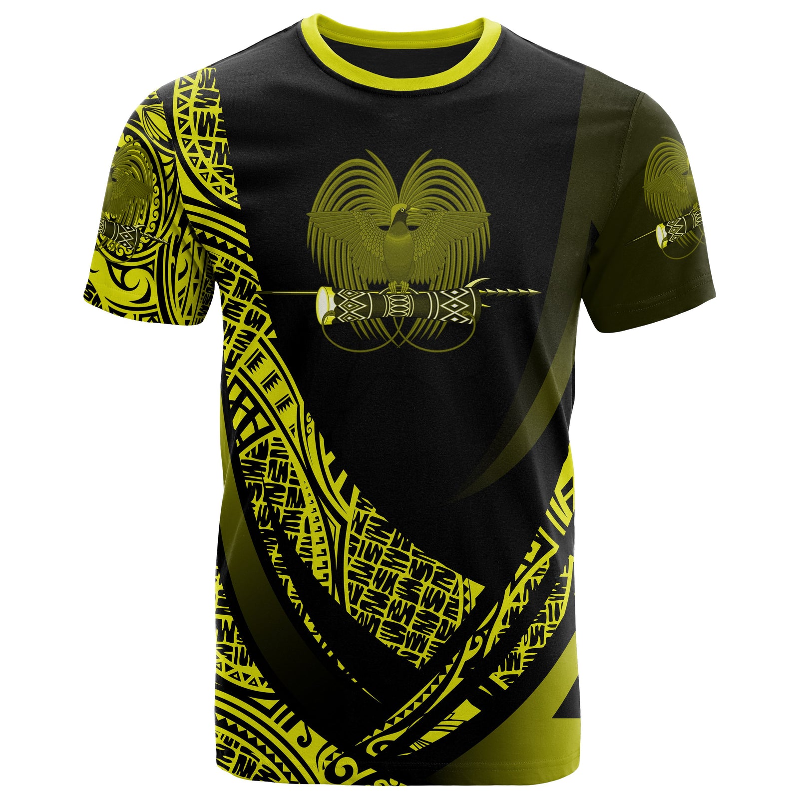 Papua New Guinea T Shirt Yellow Polynesian Patterns Sport Style Unisex Black - Polynesian Pride