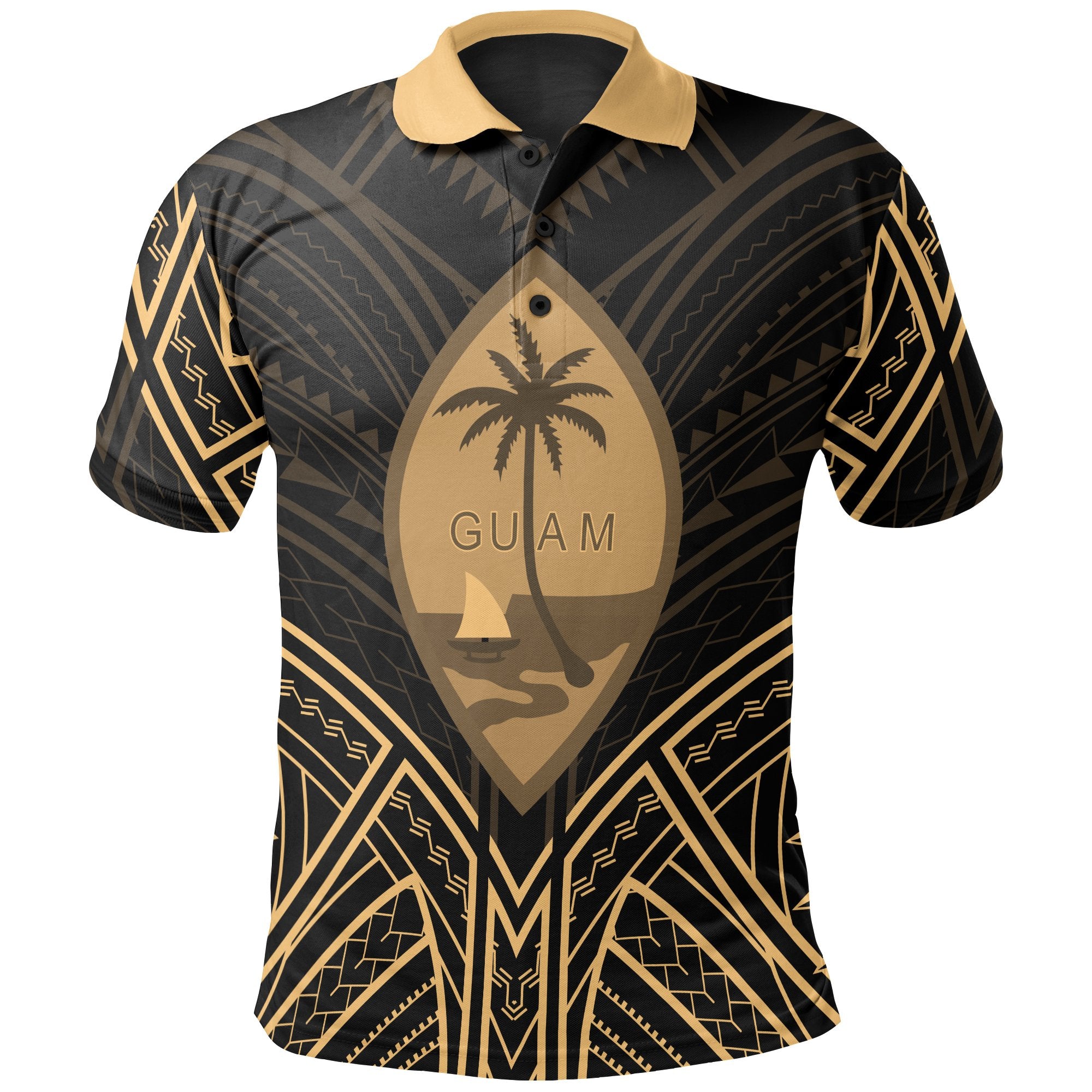 Guam Polo Shirt Guahan Seal Gold Tribal Patterns Unisex White - Polynesian Pride