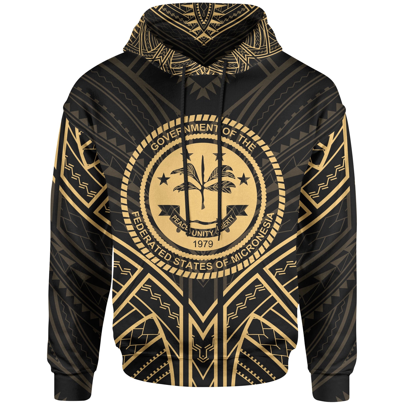 Federated States of Micronesia Hoodie Federated States of Micronesia Seal Gold Tribal Patterns Unisex Black - Polynesian Pride