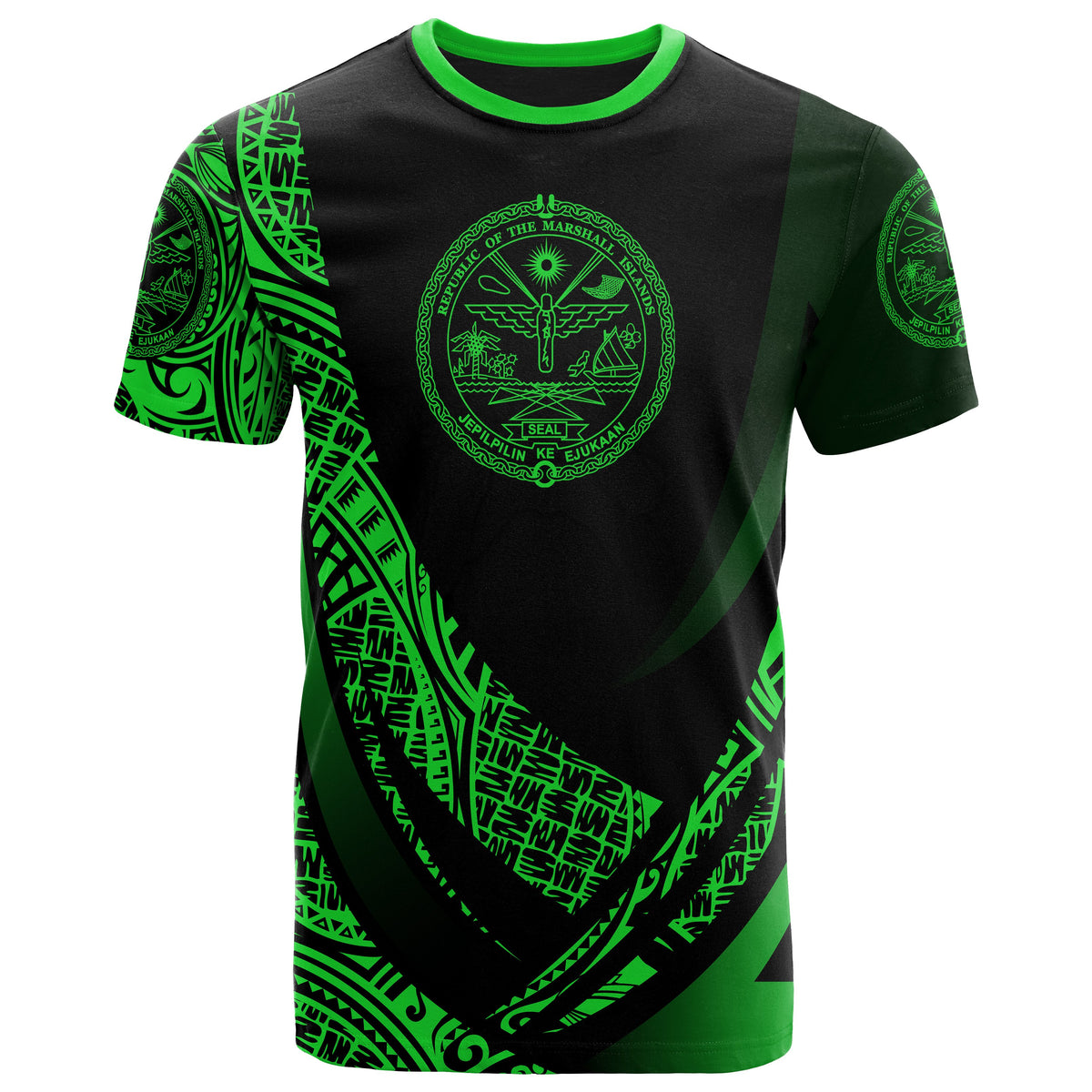 Marshall T Shirt Green Polynesian Patterns Sport Style Unisex Black - Polynesian Pride