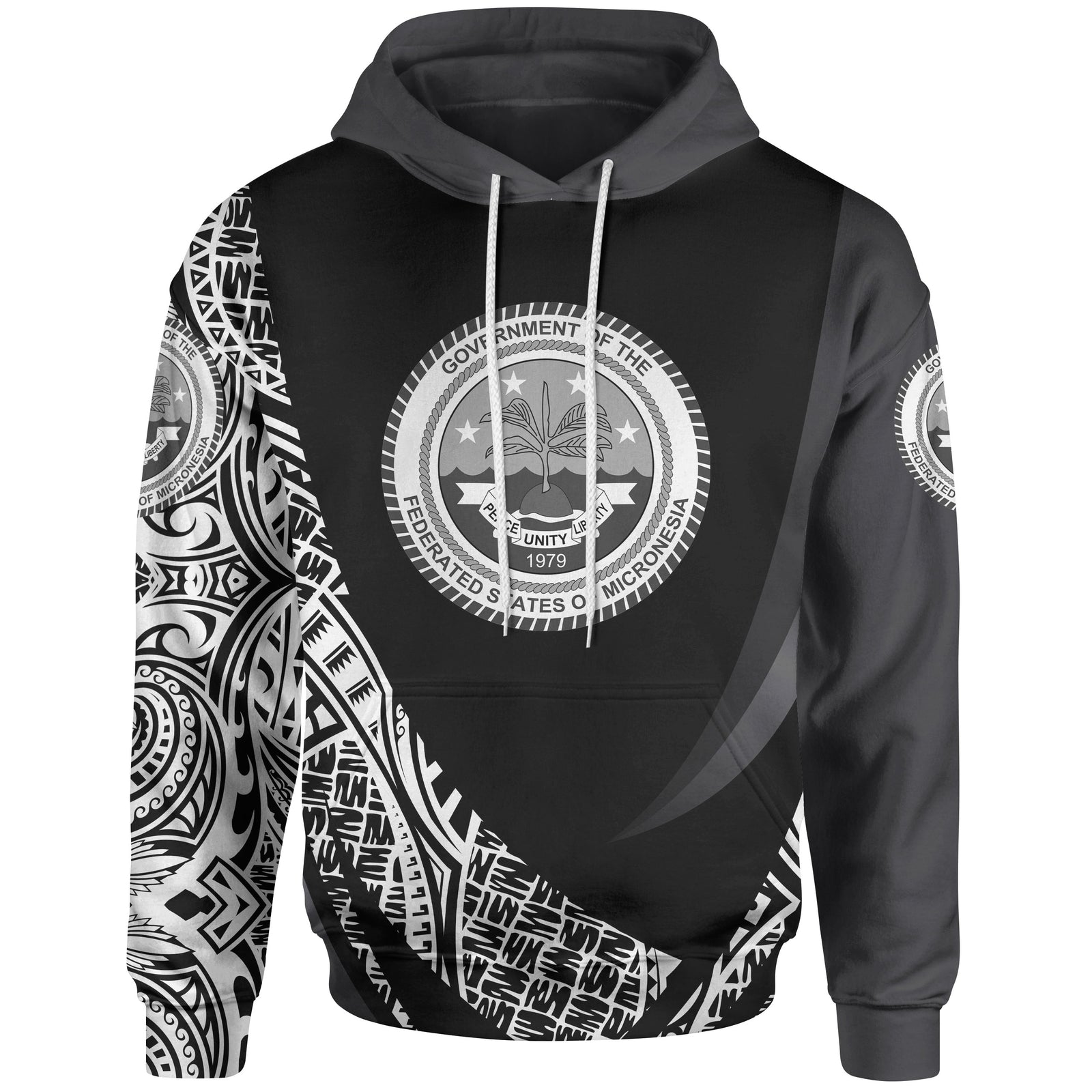 Federated States of Micronesia Hoodie White Polynesian Patterns Sport Style Unisex Black - Polynesian Pride