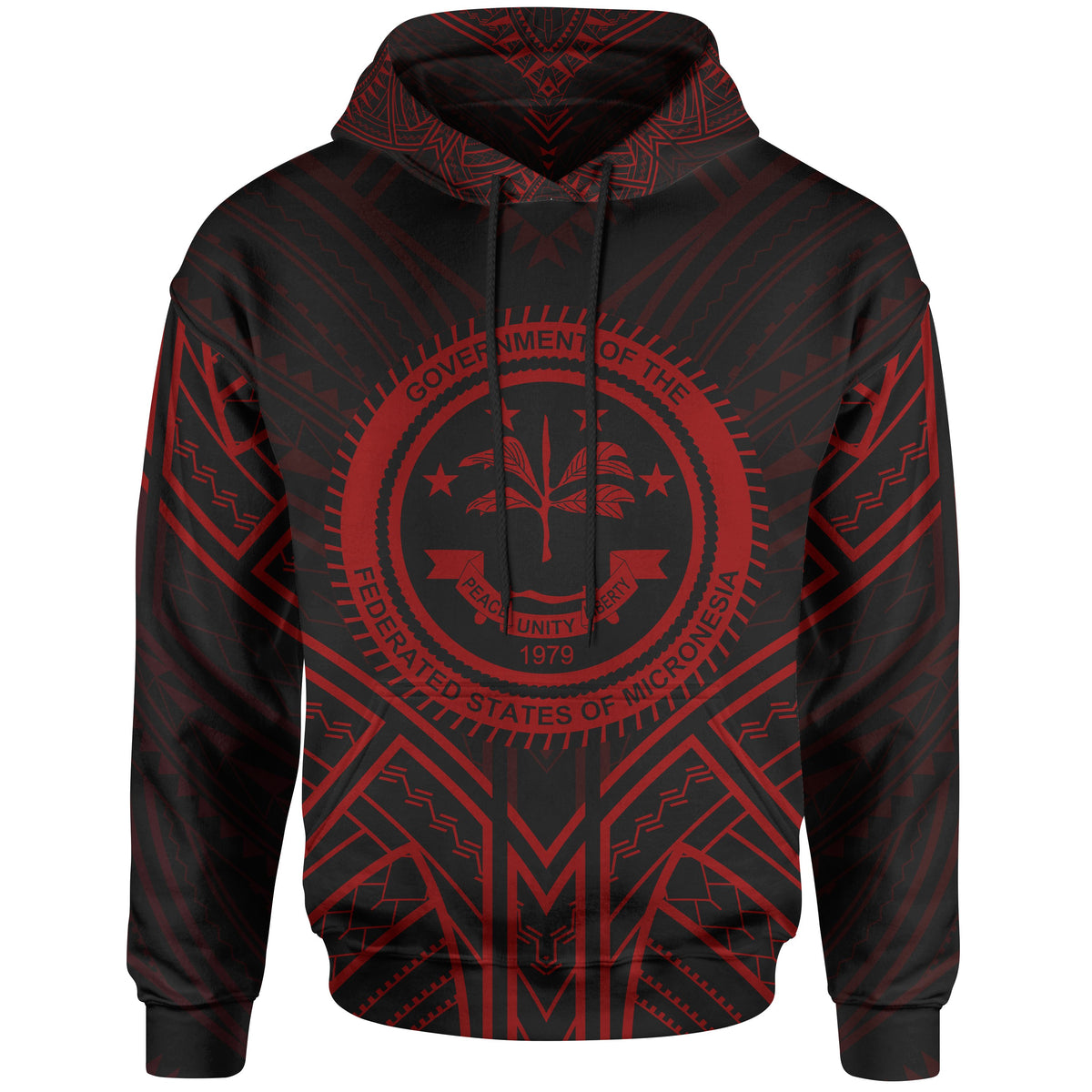 Federated States of Micronesia Hoodie Federated States of Micronesia Seal Red Tribal Patterns Unisex Black - Polynesian Pride