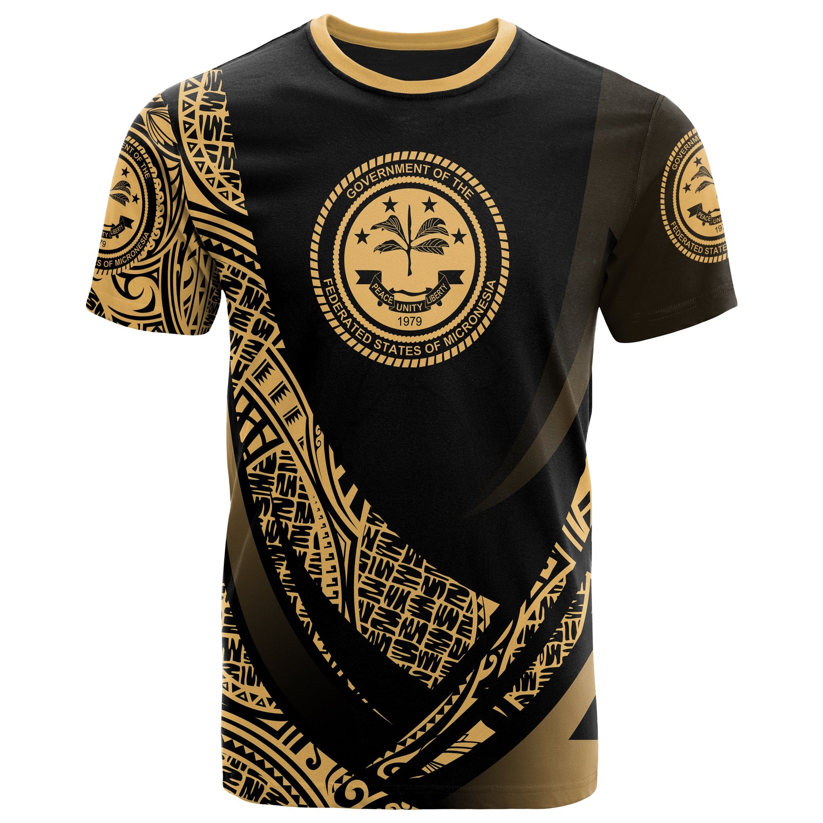 Federated States of Micronesia T Shirt Gold Polynesian Patterns Sport Style Unisex Black - Polynesian Pride