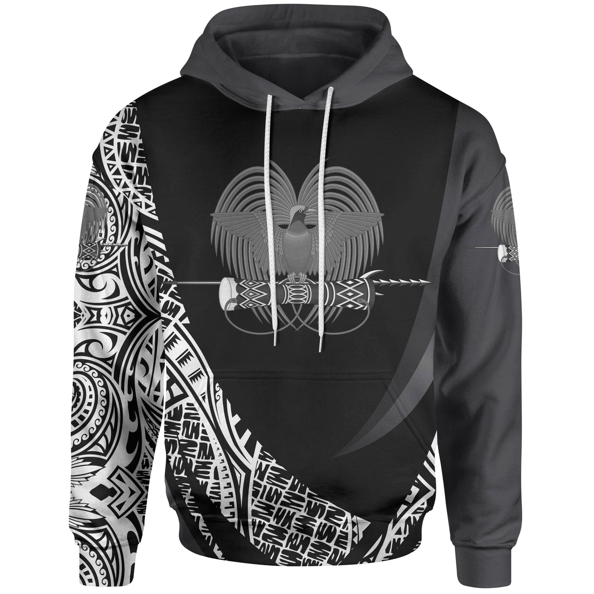 Papua New Guinea Hoodie White Polynesian Patterns Sport Style Unisex Black - Polynesian Pride