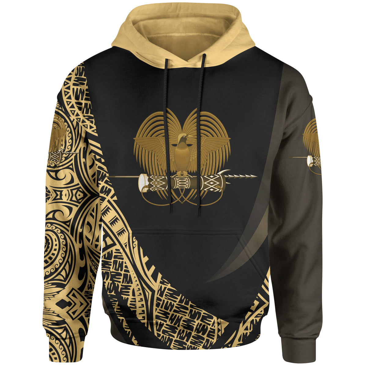 Papua New Guinea Hoodie Gold Polynesian Patterns Sport Style Unisex Black - Polynesian Pride