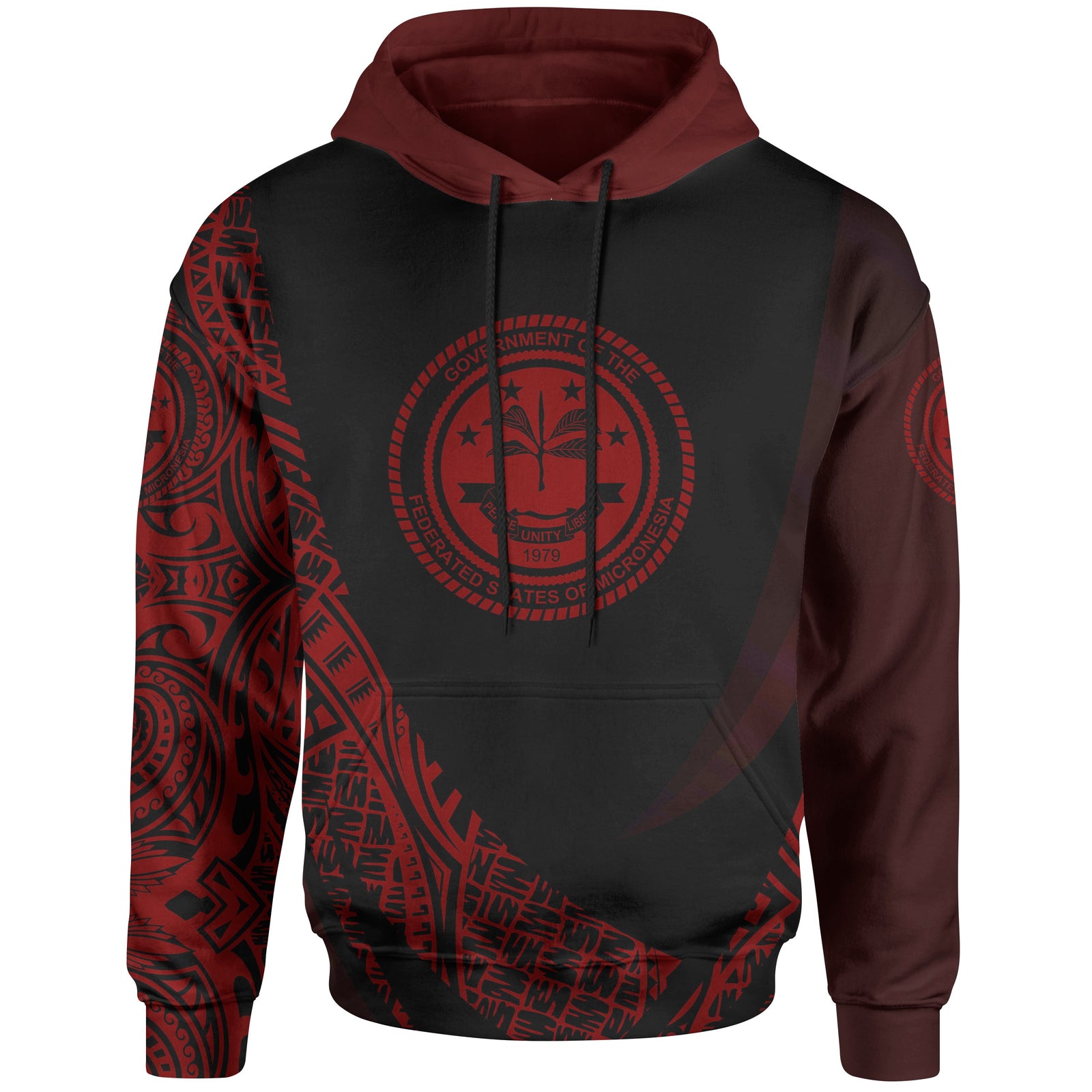 Federated States of Micronesia Hoodie Red Polynesian Patterns Sport Style Unisex Black - Polynesian Pride