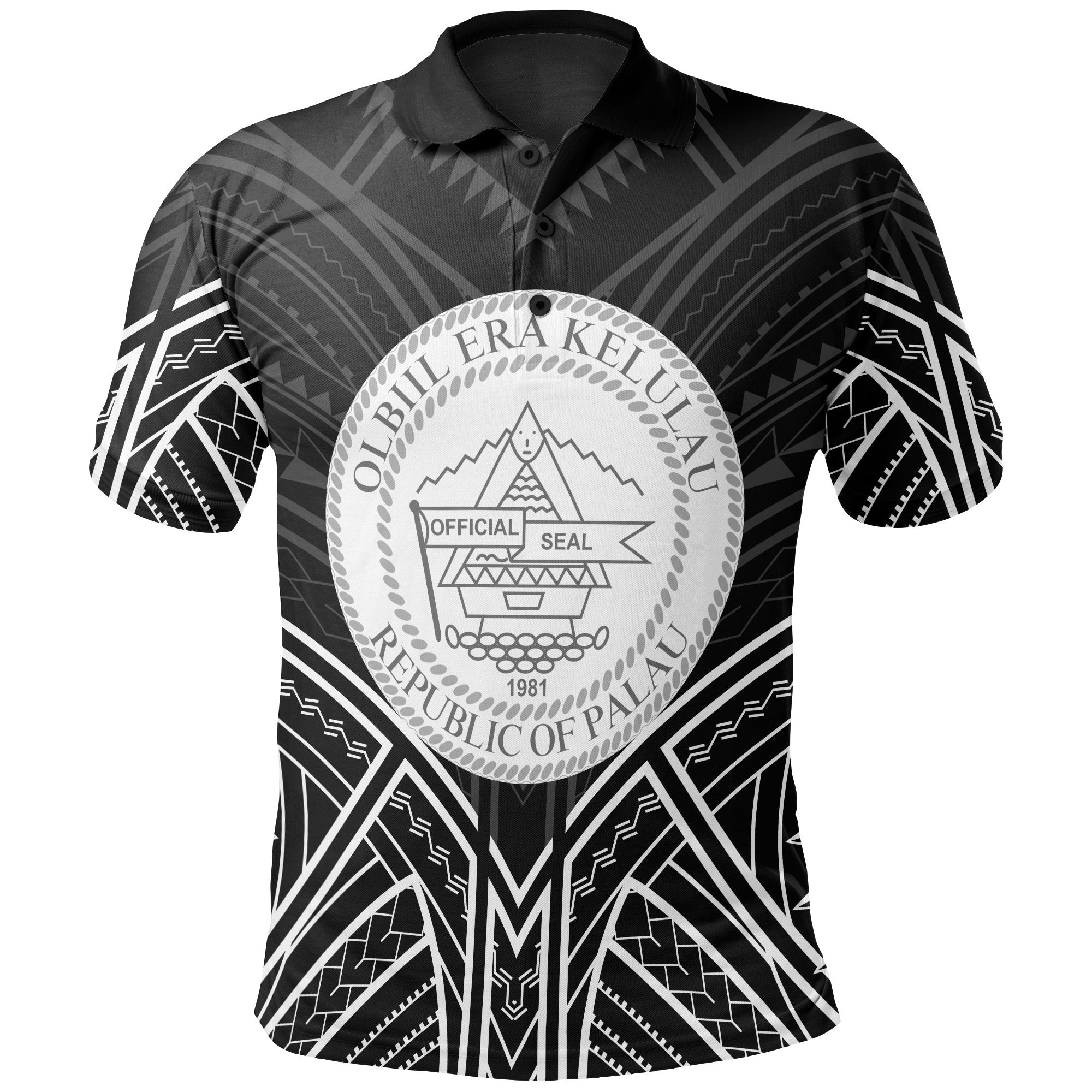 Palau Polo Shirt Palau Seal Black Tribal Patterns Unisex White - Polynesian Pride