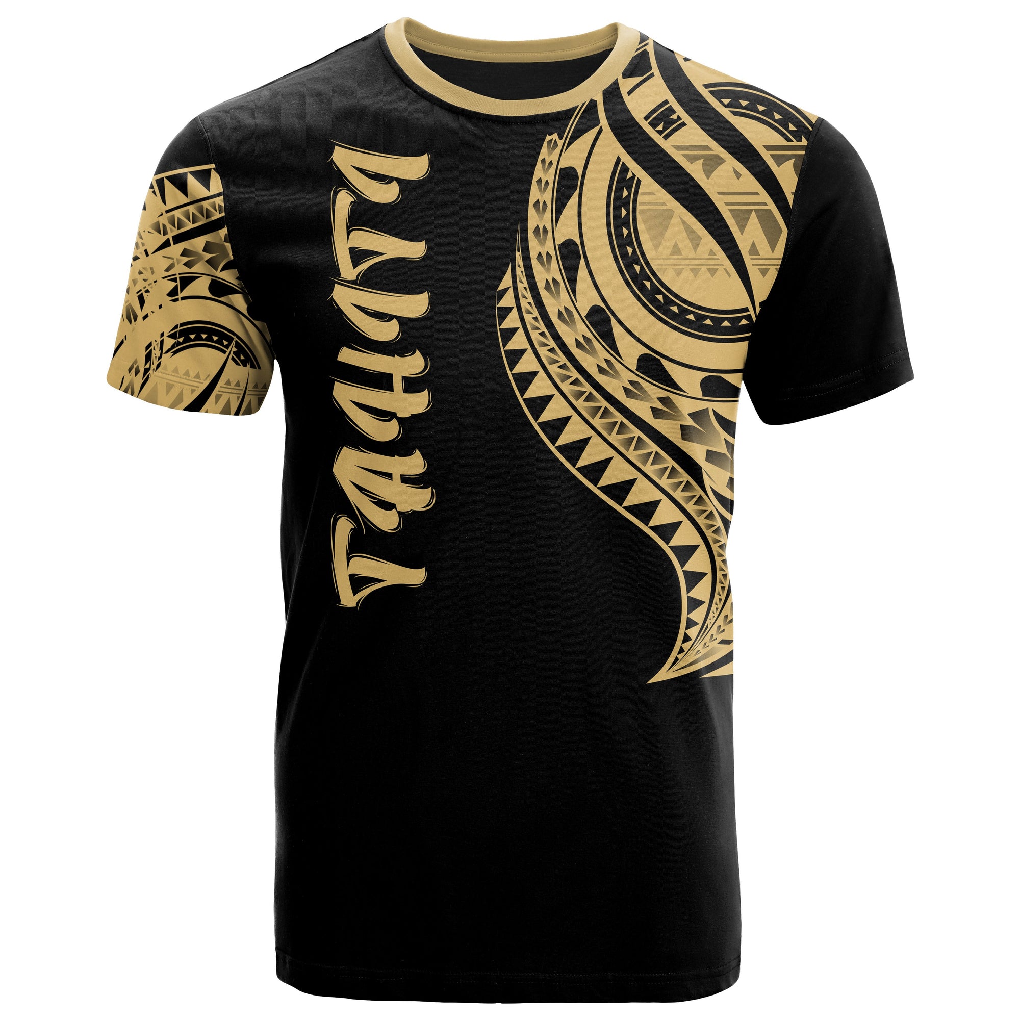 Tahiti T Shirt Tahiti Tatau Gold Patterns Unisex Black - Polynesian Pride
