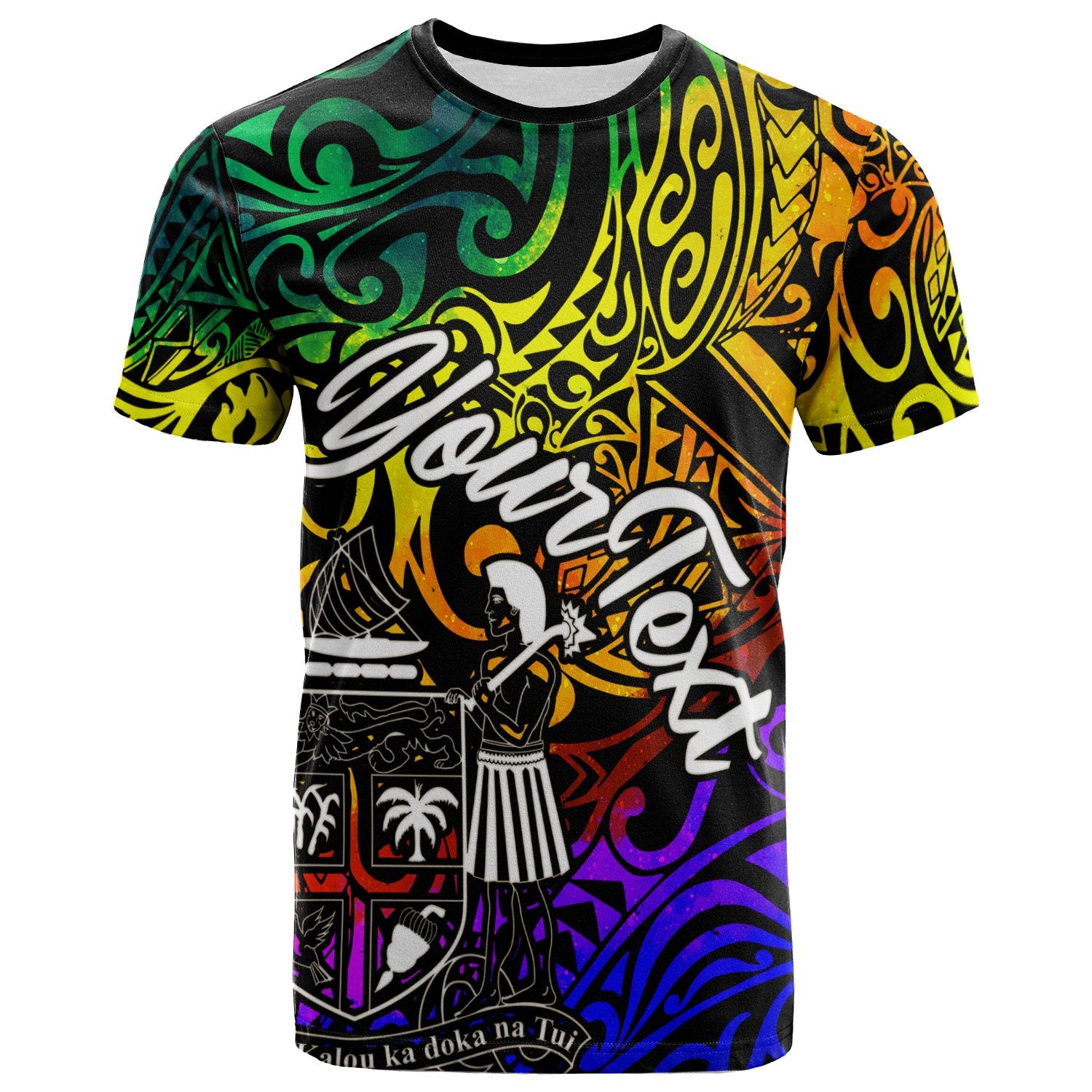 Fiji Custom T Shirt Rainbow Polynesian Pattern Crest Unisex Rainbow - Polynesian Pride