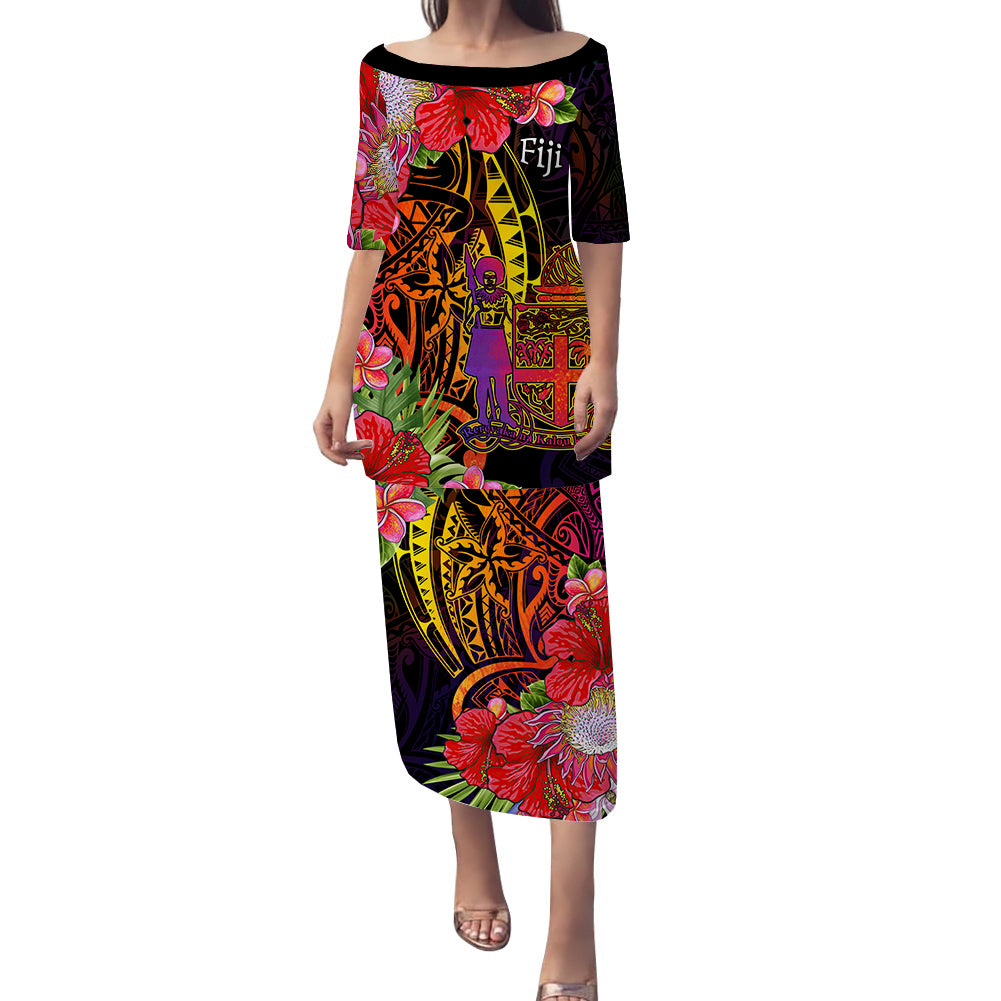 Fiji Puletasi Dress Tropical Hippie Style LT14 Black - Polynesian Pride