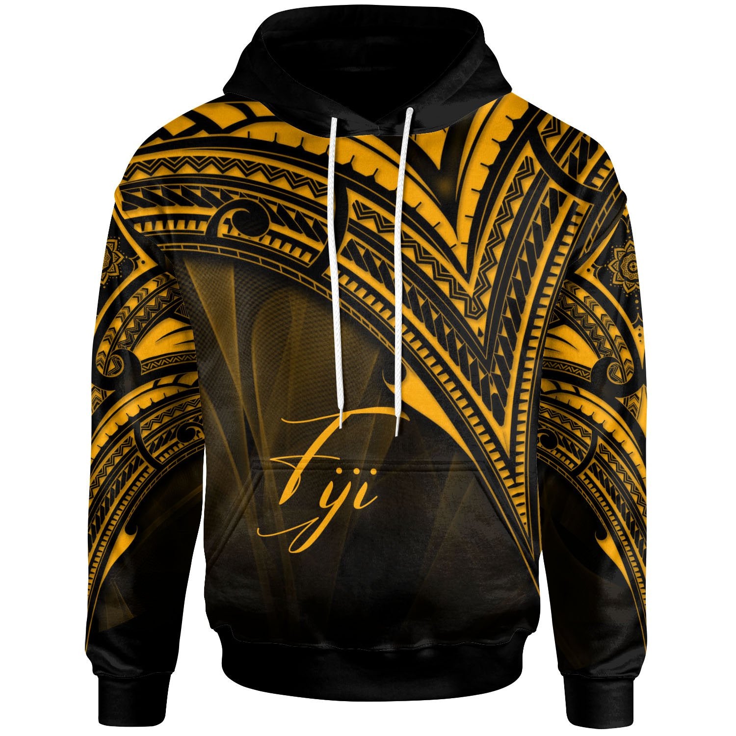 Fiji Hoodie Gold Color Cross Style Unisex Black - Polynesian Pride