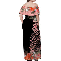 Tropical Flowers Polynesian Off Shoulder Long Dress Fiji Coat Of Arms LT7 - Polynesian Pride