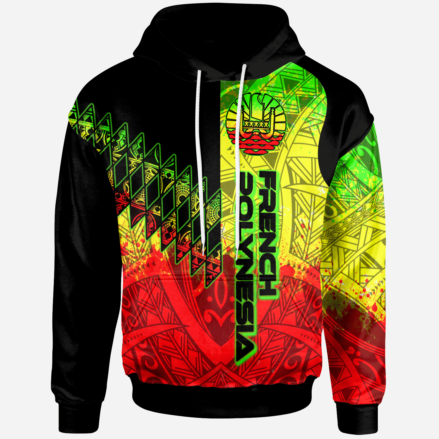 French Polynesia Hoodie Reggage Color Symmetry Style Unisex Black - Polynesian Pride