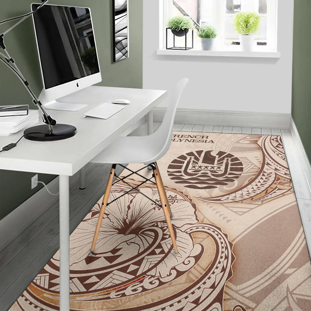 French Polynesia Area Rug - Hibiscus Flowers Vintage Style - Polynesian Pride