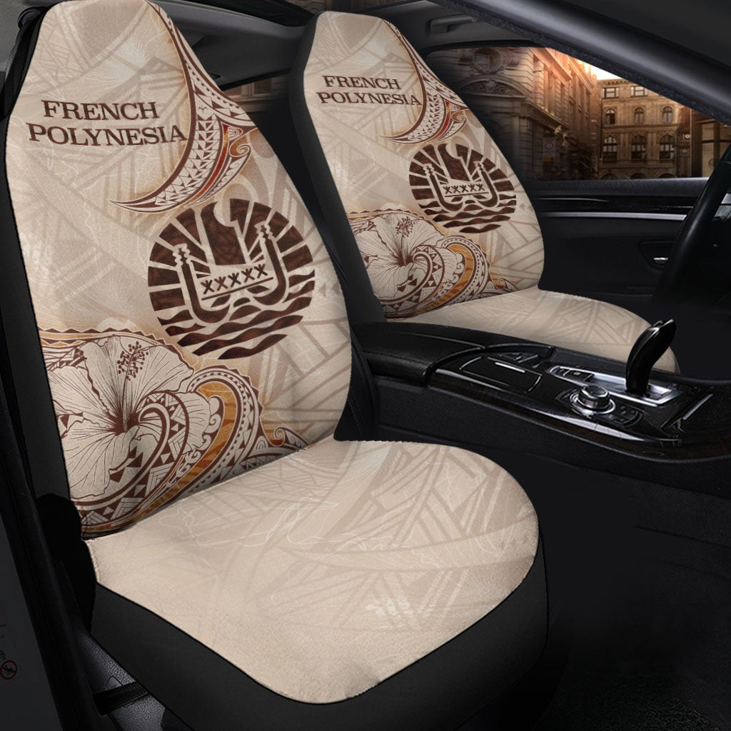 French Polynesia Car Seat Cover - Hibiscus Flowers Vintage Style Universal Fit Art - Polynesian Pride