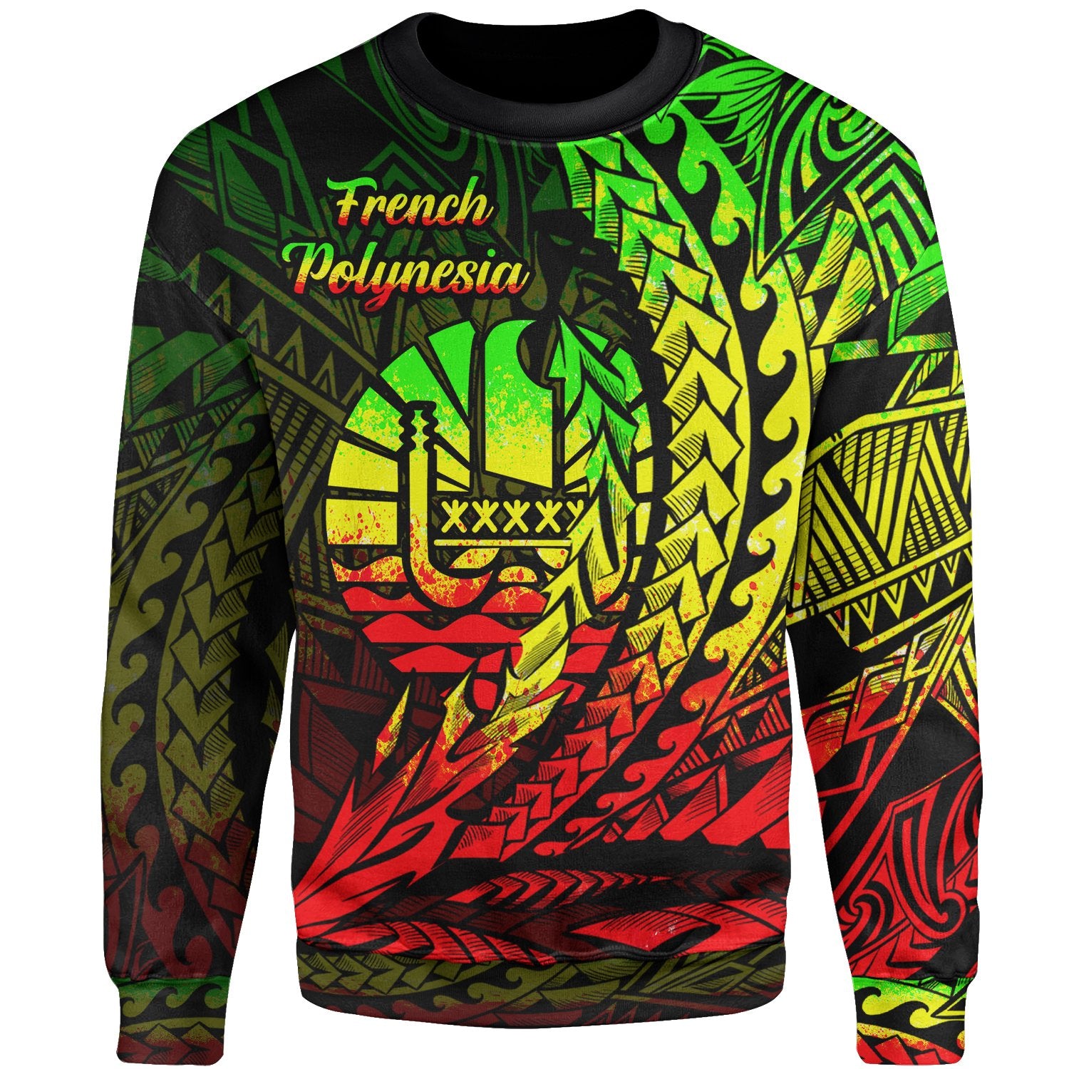 French Polynesia Sweatshirt - Wings Style Reggae Color Unisex Black - Polynesian Pride