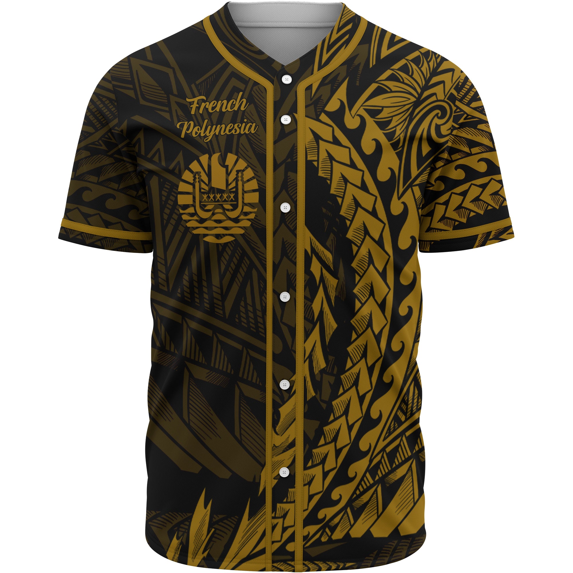 French Polynesia Baseball Shirt - Wings Style Unisex Gold - Polynesian Pride