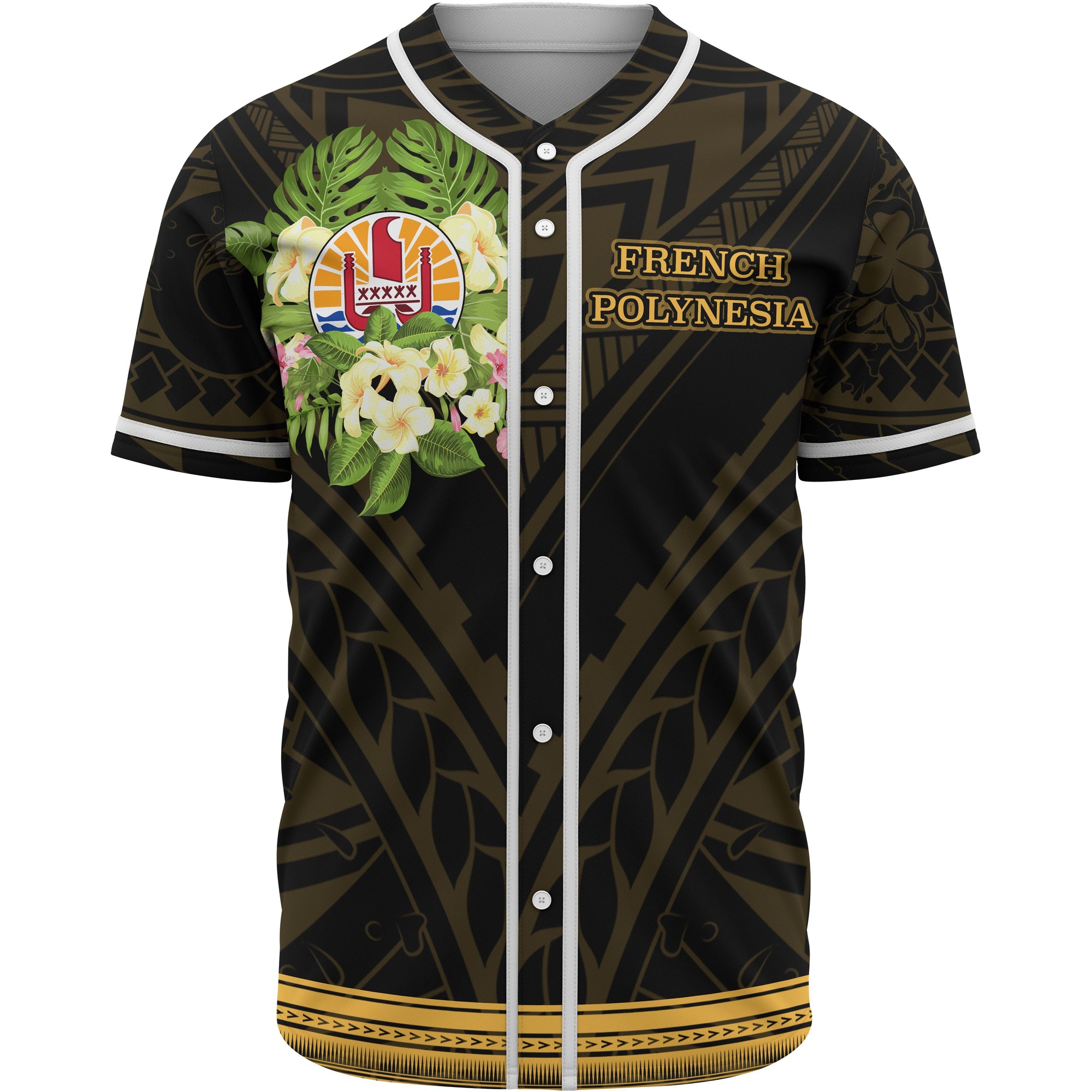 French Polynesia Baseball Shirt - Polynesian Gold Patterns Collection Unisex Black - Polynesian Pride