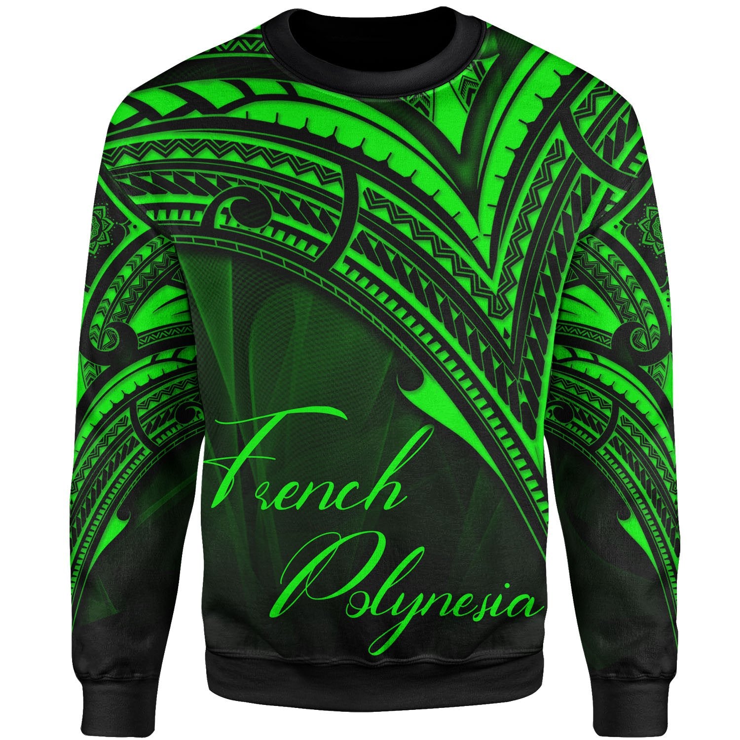 French Polynesia Sweatshirt - Cross Style Green Color Unisex Black - Polynesian Pride