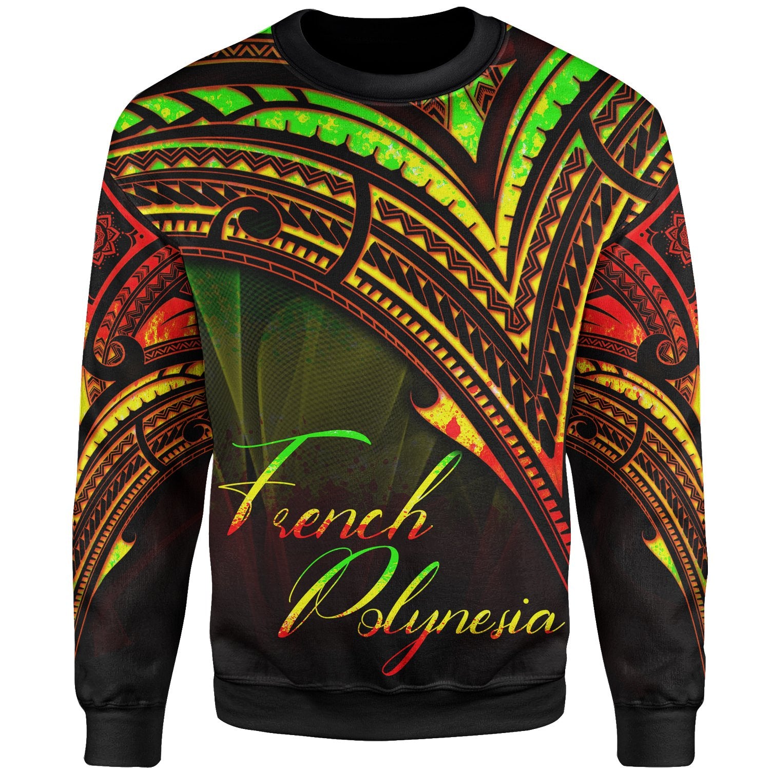 French Polynesia Sweatshirt - Cross Style Reggae Color Unisex Black - Polynesian Pride