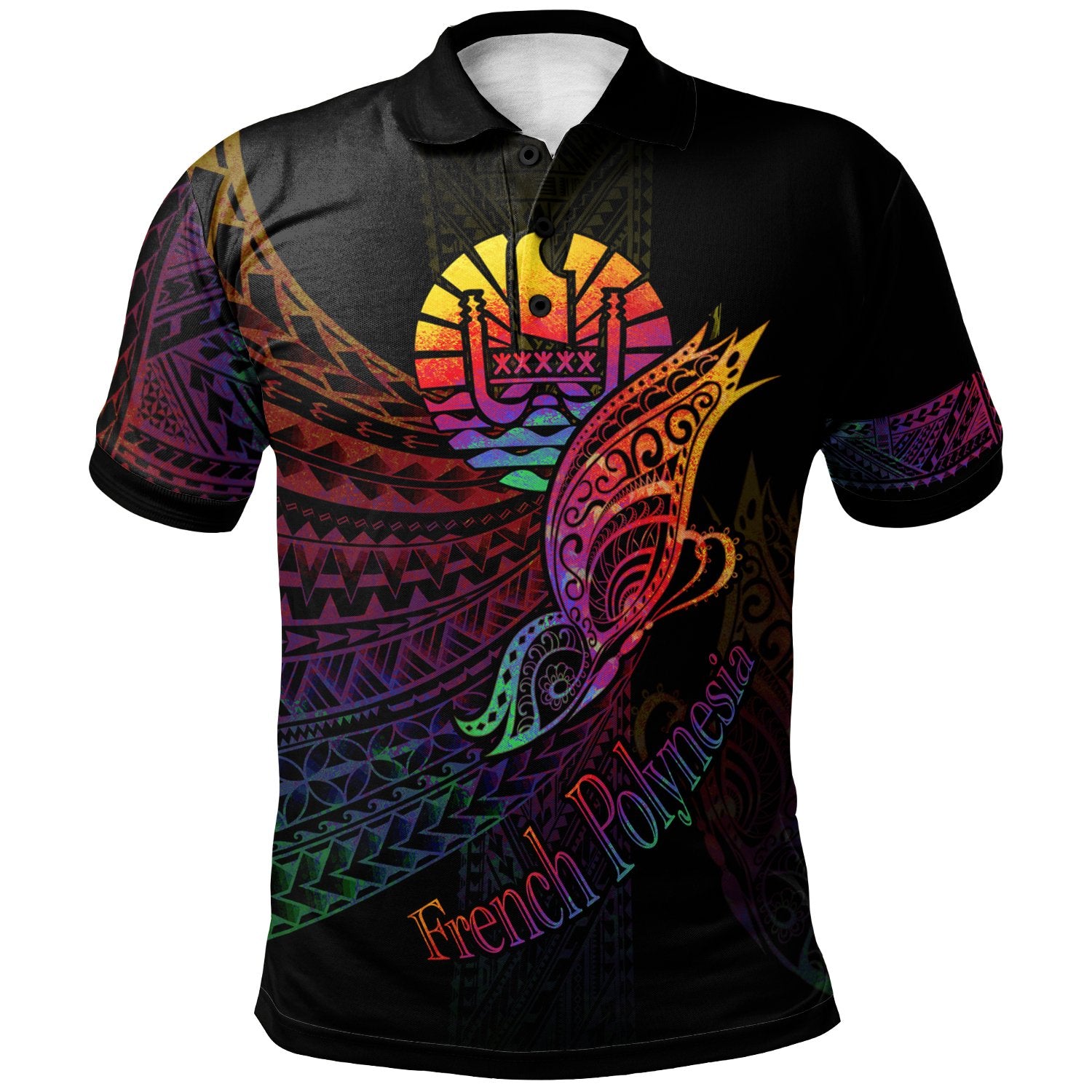 French Polynesia Polo Shirt Butterfly Polynesian Style Unisex Black - Polynesian Pride