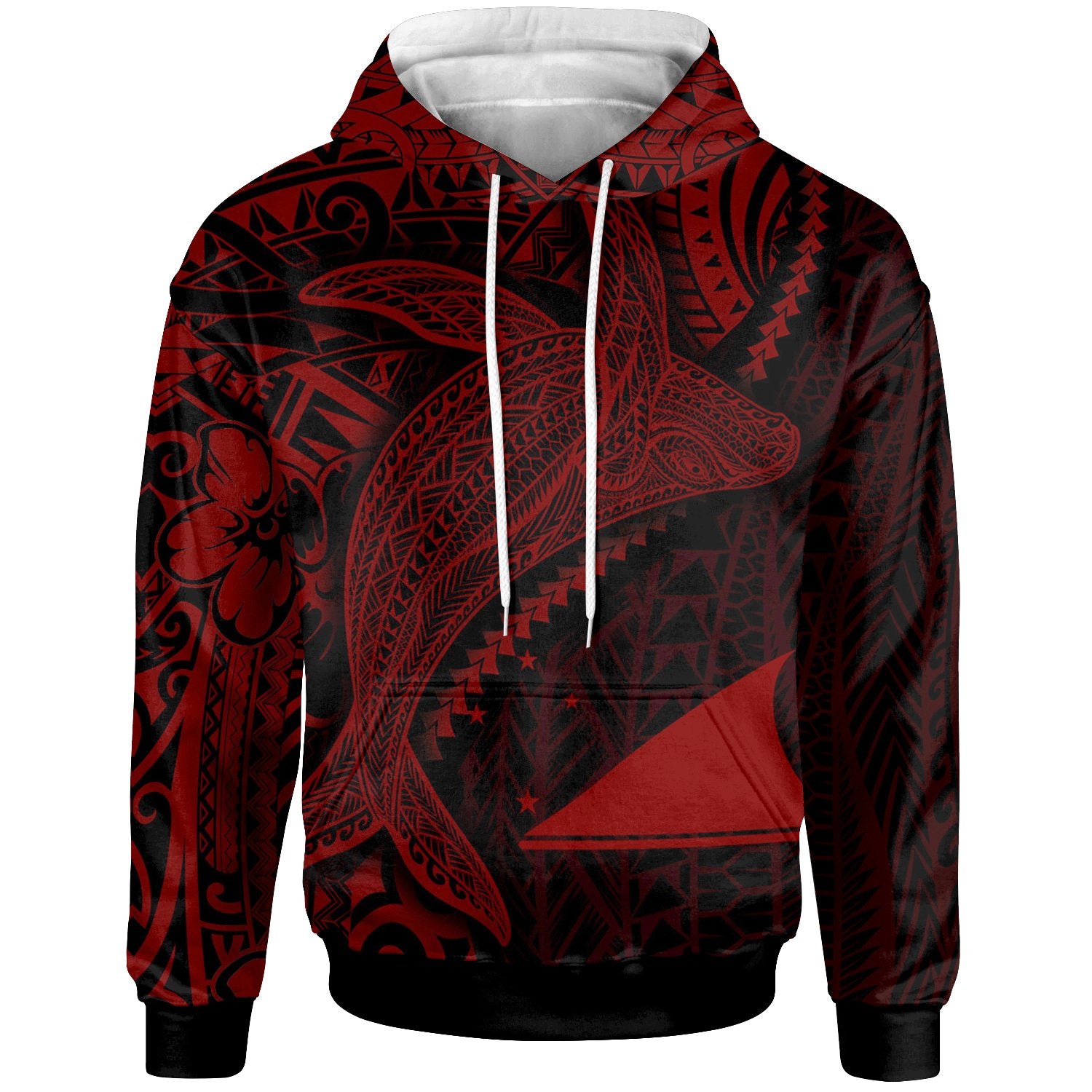 Tokelau Hoodie Humpback Whale & Coat of Arms Red Unisex Red - Polynesian Pride