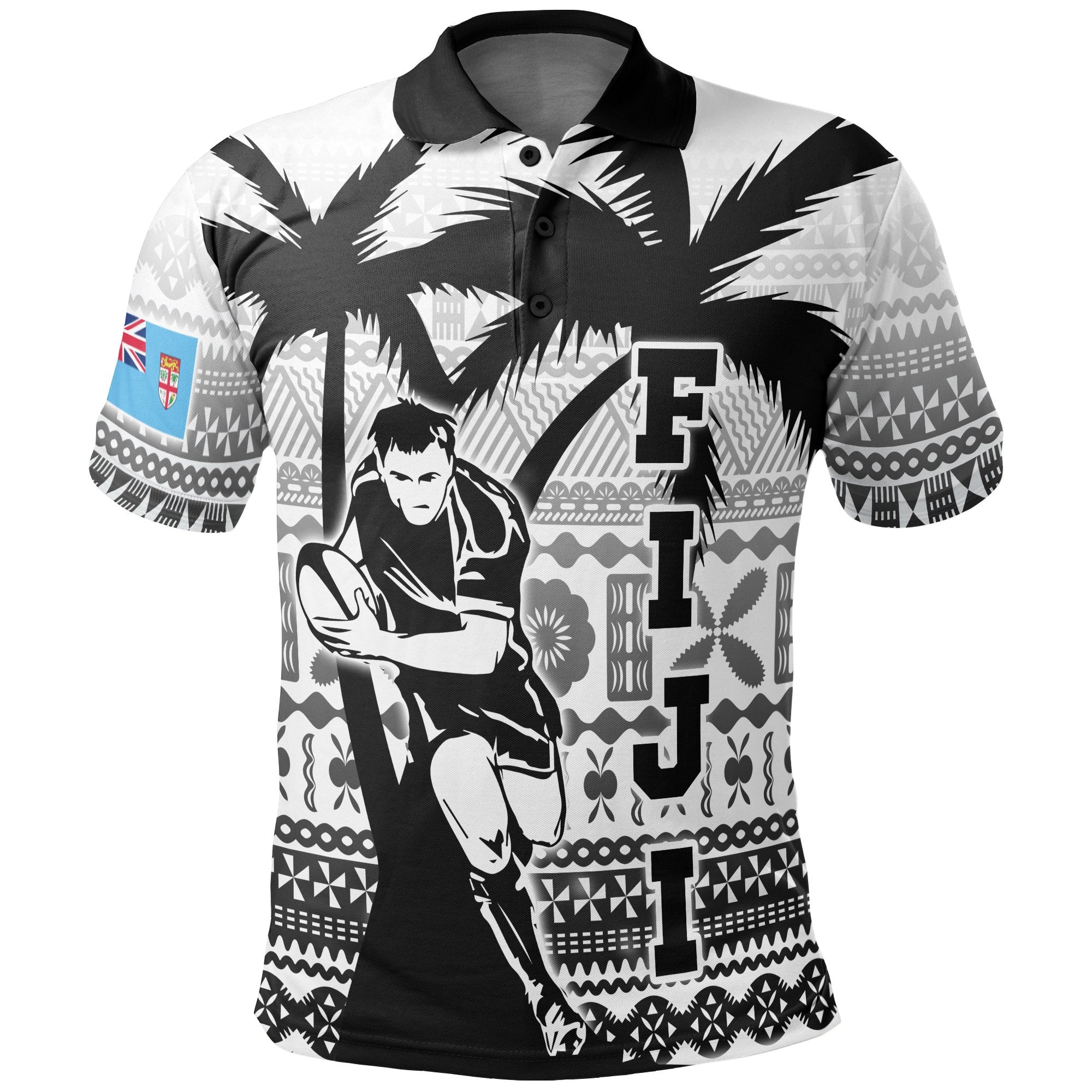 Fiji Tapa Polo Shirt Rugby Go Fiji Go Unisex Black - Polynesian Pride