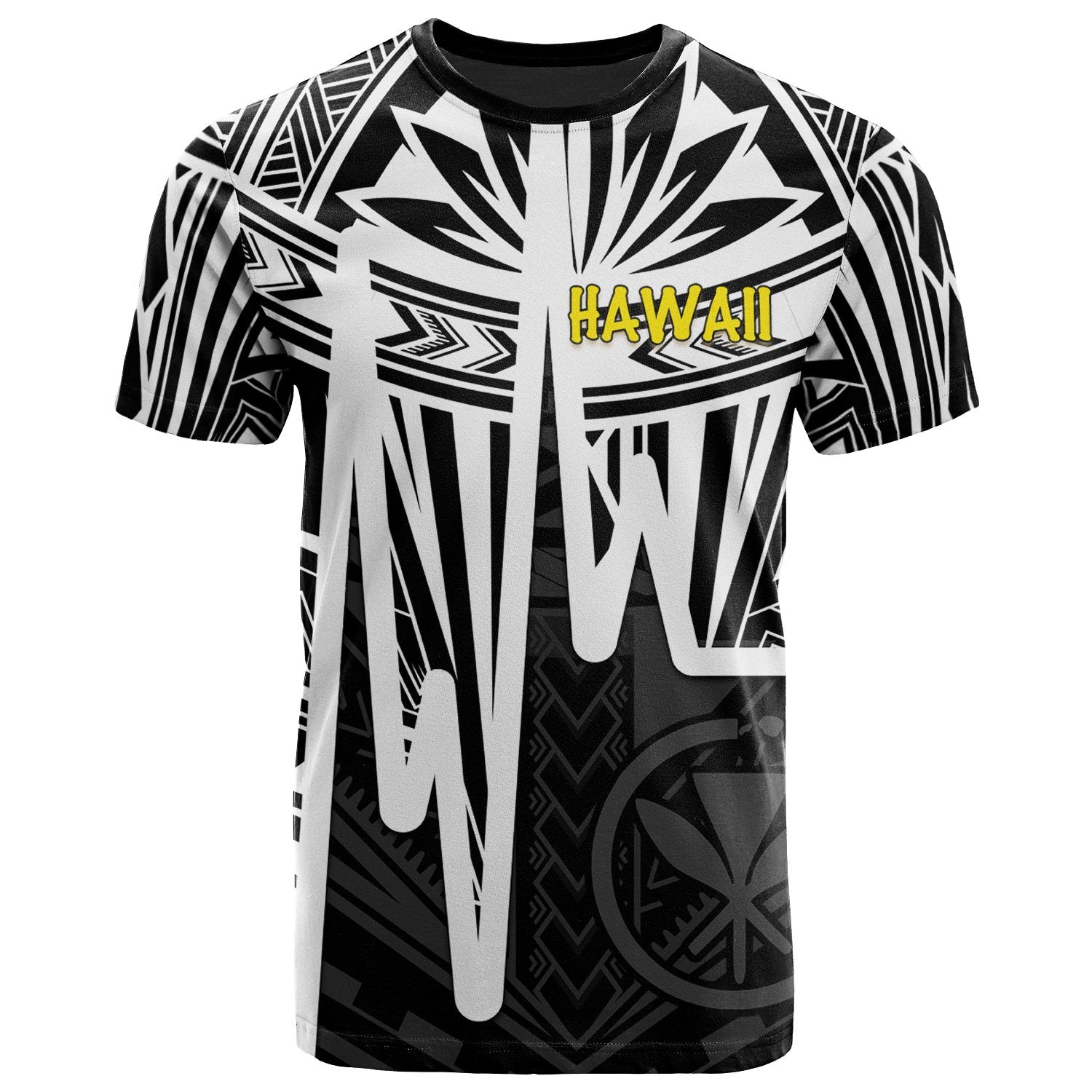 Hawaii T Shirt Kanaka Maoli With Polynesian Pattern In Heartbeat Style (Black,White) Unisex White - Polynesian Pride