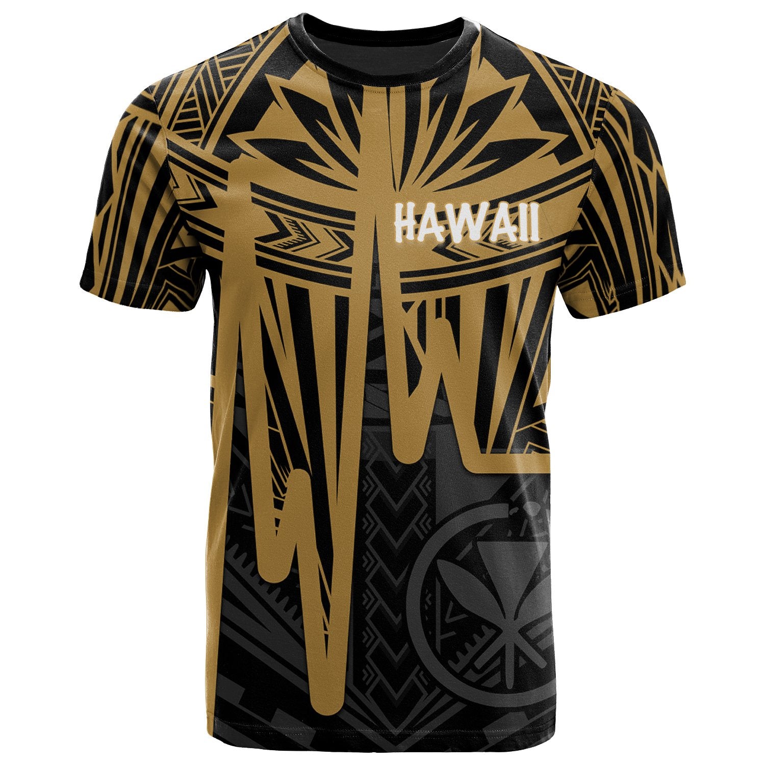 Hawaii T Shirt Kanaka Maoli With Polynesian Pattern In Heartbeat Style (Gold) Unisex Art - Polynesian Pride