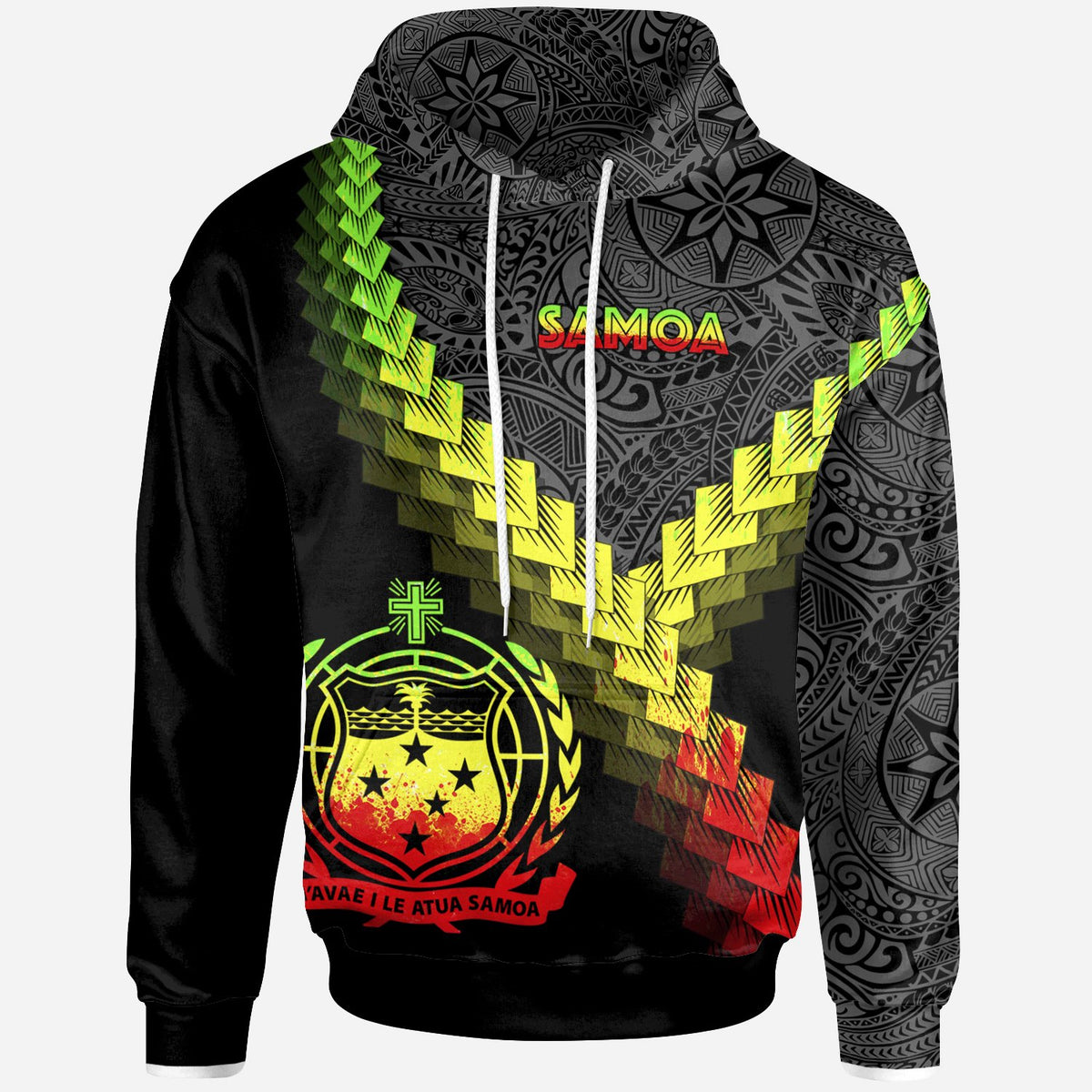 Samoa Hoodie Samoa Coat of Arms With Polynesian Tattoo Reggae Unisex Reggae - Polynesian Pride