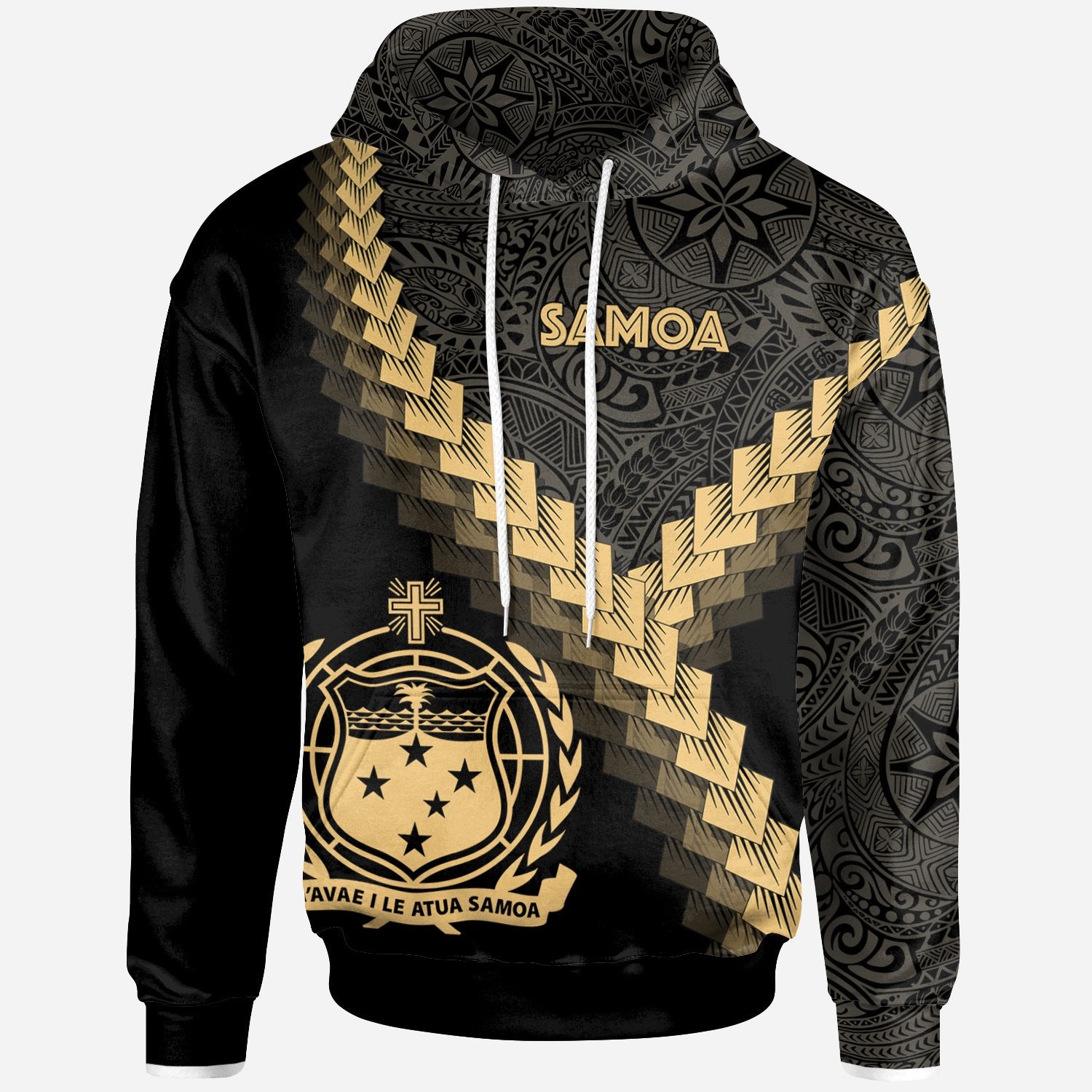 Samoa Hoodie Samoa Coat of Arms With Polynesian Tattoo Gold Unisex Gold - Polynesian Pride
