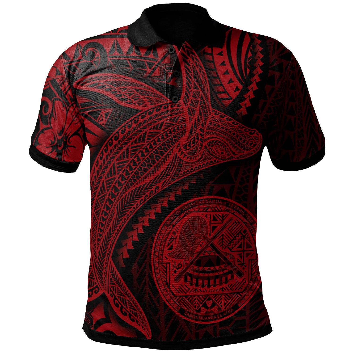 American Samoa Polo Shirt Humpback Whale and Coat of Arms Red Unisex Red - Polynesian Pride