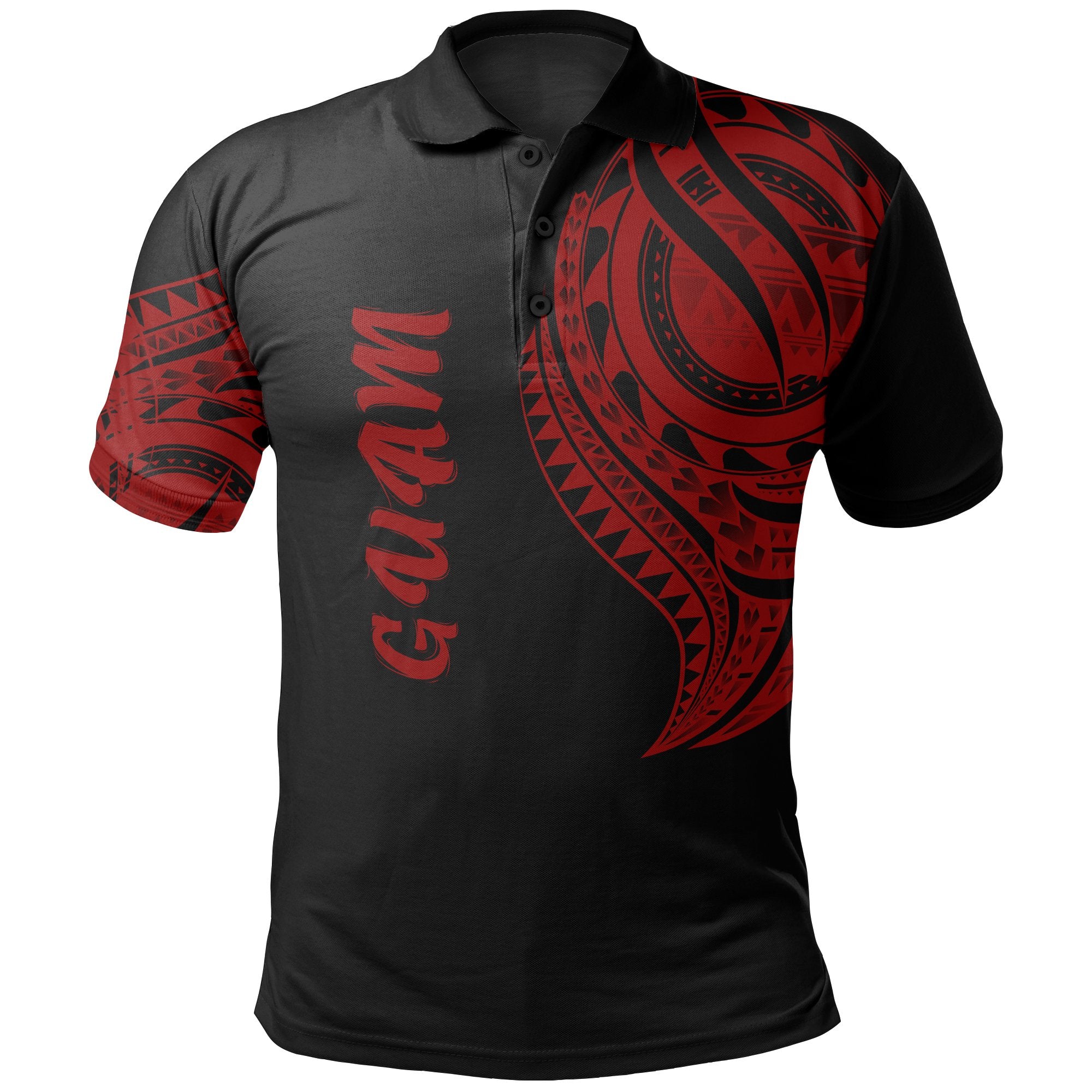 Guam Polo Shirt Guahan Tatau Red Patterns Unisex Black - Polynesian Pride