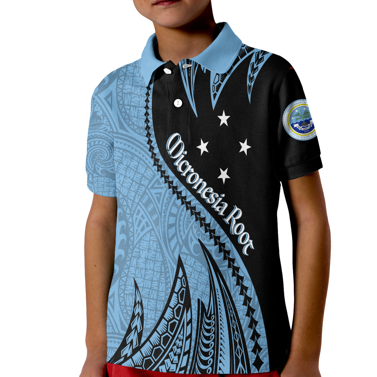 (Custom Personalised) FSM Proud Micronesia Root KID Polo Shirt Spike Pattern LT7 Unisex Blue - Polynesian Pride
