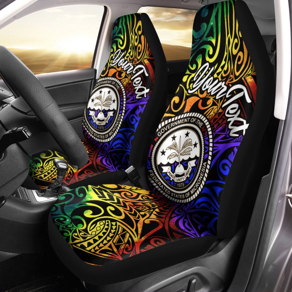 Federated States of Micronesia Custom Personalised Car Seat Covers - Rainbow Polynesian Pattern Universal Fit Rainbow - Polynesian Pride