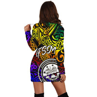 Federated States of Micronesia Custom Personalised Hoodie Dress - Rainbow Polynesian Pattern - Polynesian Pride