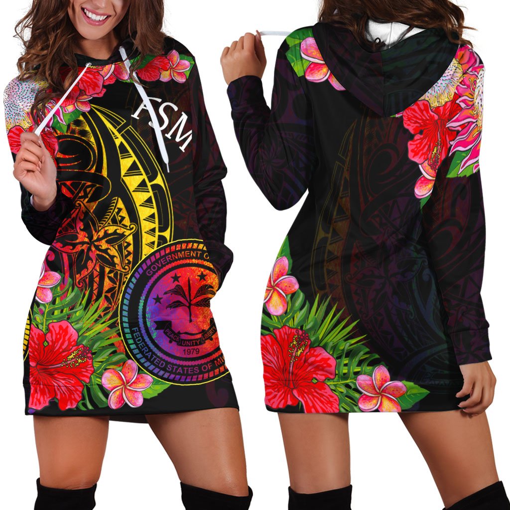 Federated States of Micronesia Hoodie Dress - Tropical Hippie Style Black - Polynesian Pride