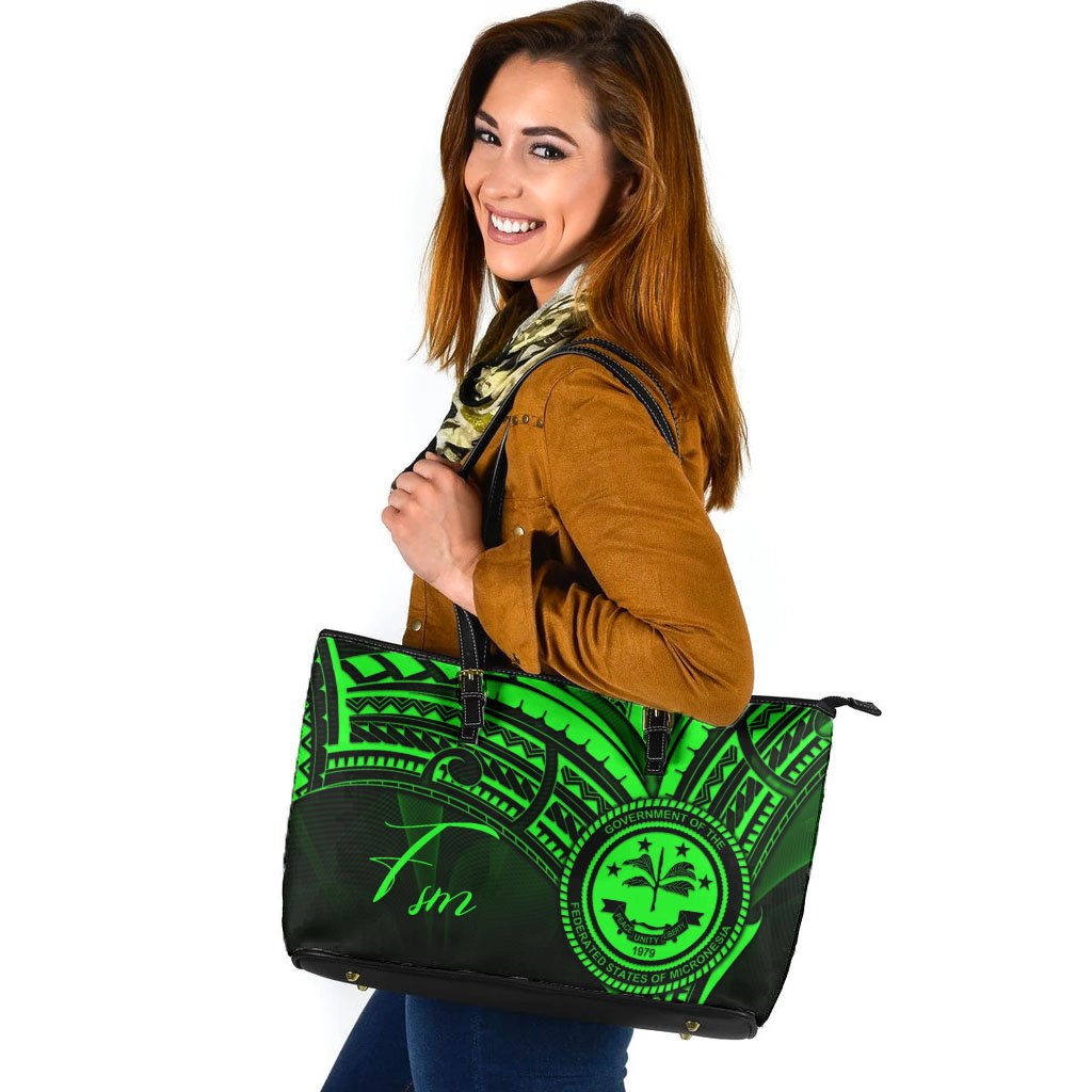 Federated States of Micronesia Leather Tote - Green Color Cross Style Black - Polynesian Pride