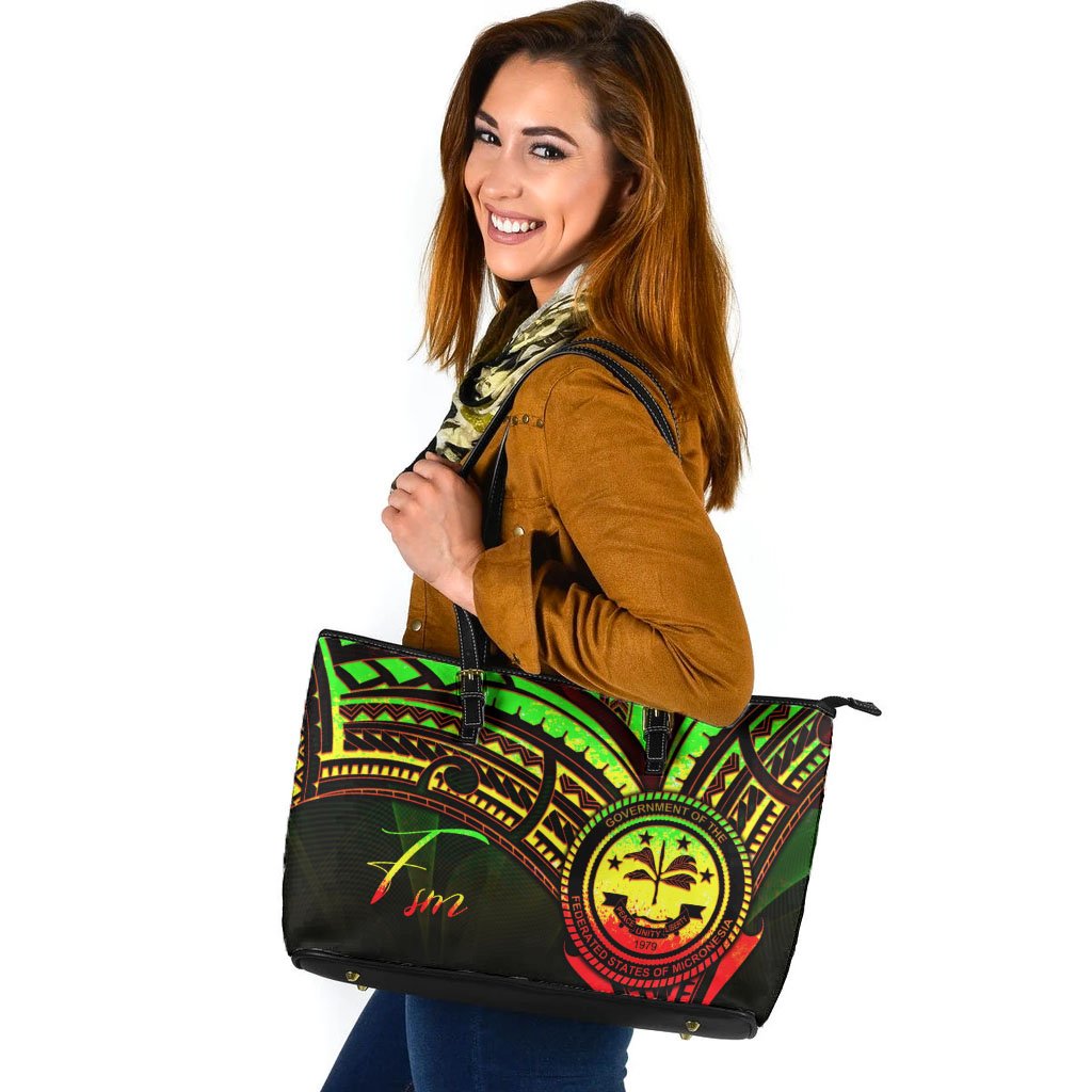 Federated States of Micronesia Leather Tote - Reggae Color Cross Style Black - Polynesian Pride