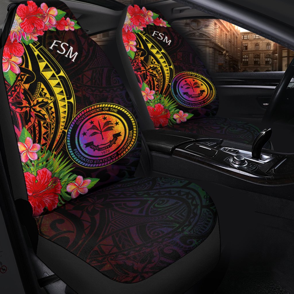 Federated States of Micronesia Car Seat Cover - Tropical Hippie Style Universal Fit Black - Polynesian Pride