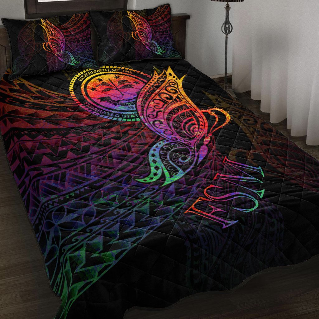 Federated States of Micronesia Quilt Bed Set - Butterfly Polynesian Style Black - Polynesian Pride