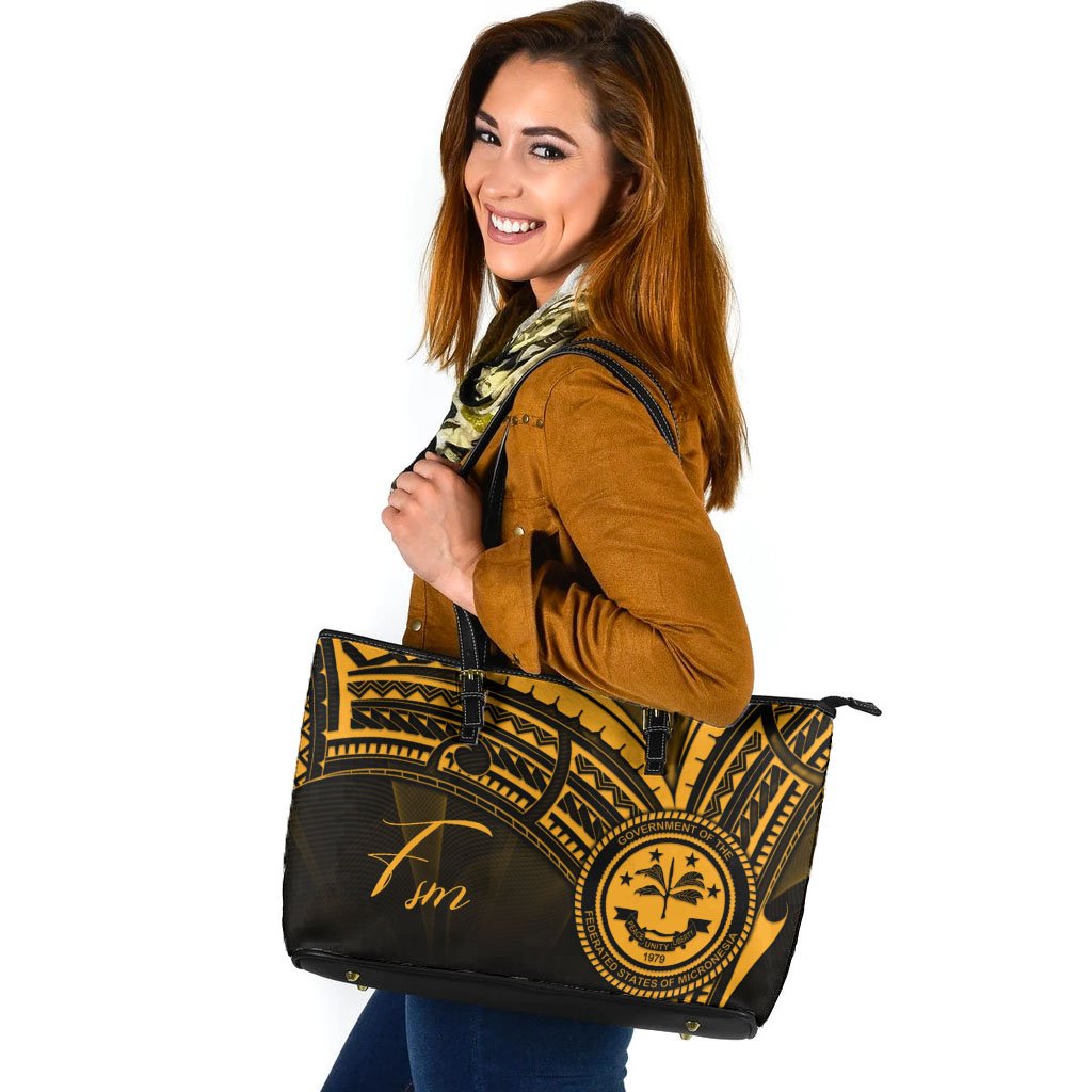 Federated States of Micronesia Leather Tote - Gold Color Cross Style Black - Polynesian Pride