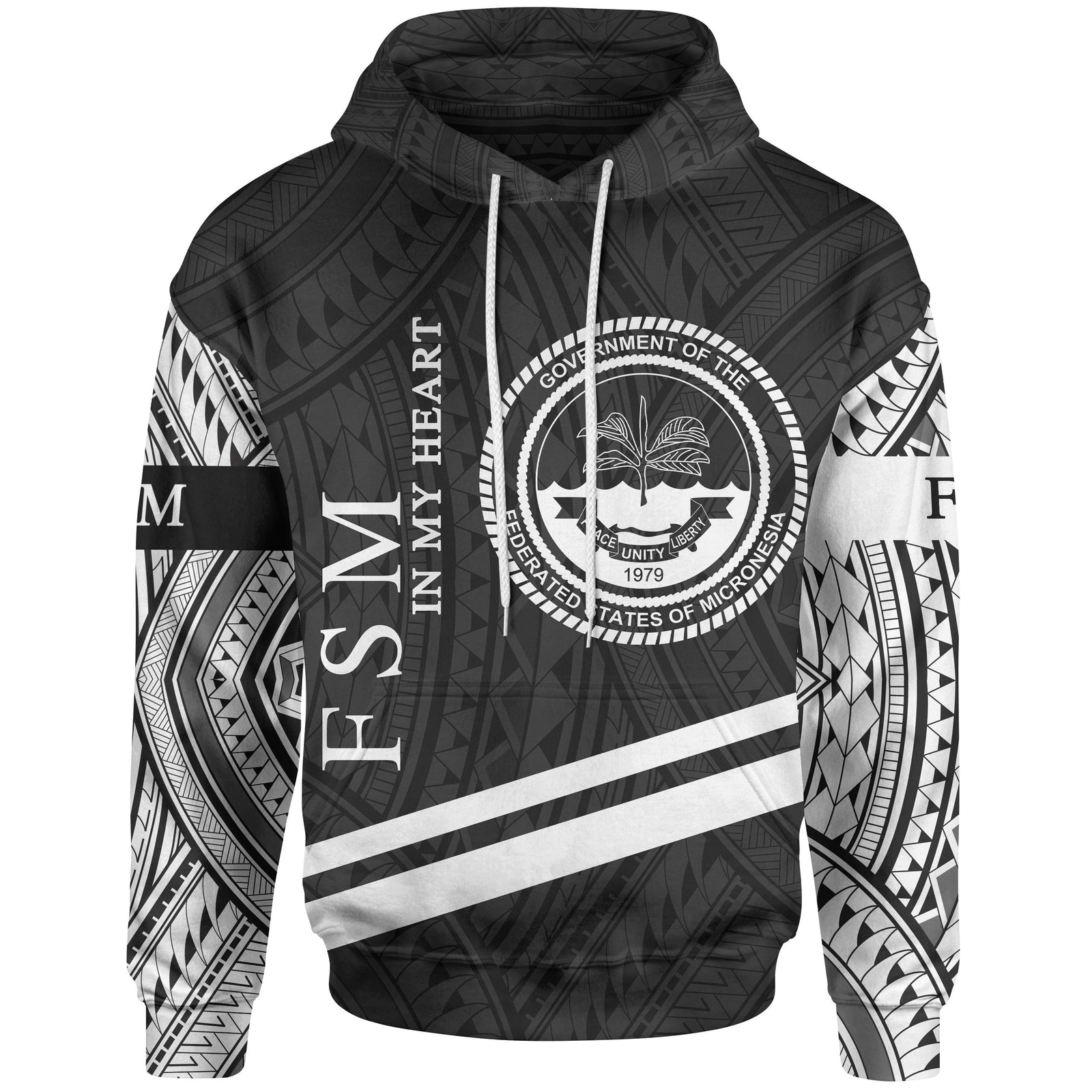 Federated States of Micronesia Hoodie In My Heart Style Polynesian Patterns Unisex Black - Polynesian Pride