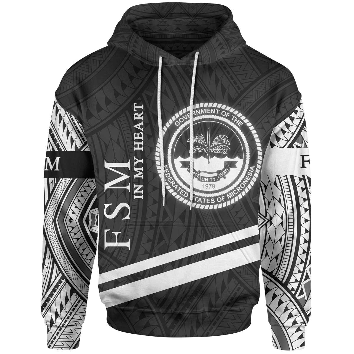 Federated States of Micronesia Hoodie In My Heart Style Polynesian Patterns Unisex Black - Polynesian Pride