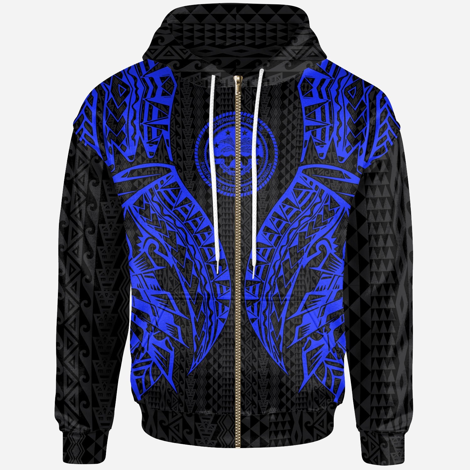 Federated States of Micronesia Zip up Hoodie Polynesian Lion Head Blue Style Unisex Blue - Polynesian Pride