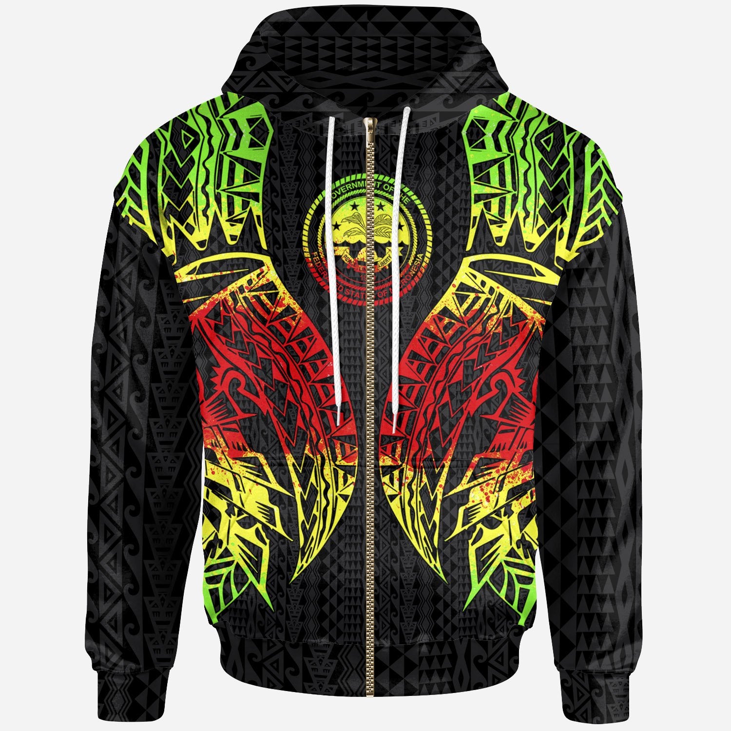 Federated States of Micronesia Zip up Hoodie Polynesian Lion Head Reggae Style Unisex Reggae - Polynesian Pride