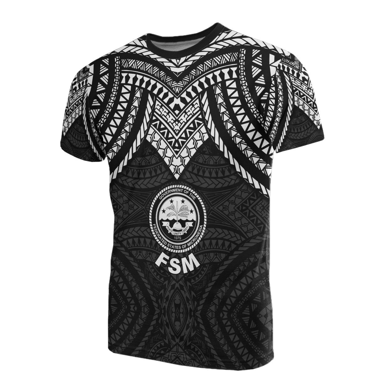 Federated States of Micronesia T Shirt Micronesian Pattern Black Armor Style Unisex Black - Polynesian Pride