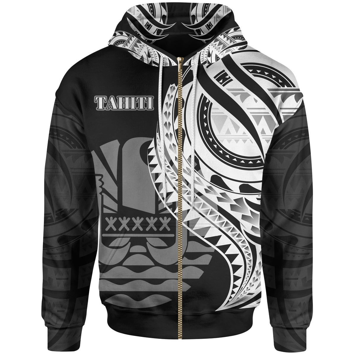 Tahiti Zip Hoodie Polynesian Patterns Best Tahiti Ever Unisex Black - Polynesian Pride